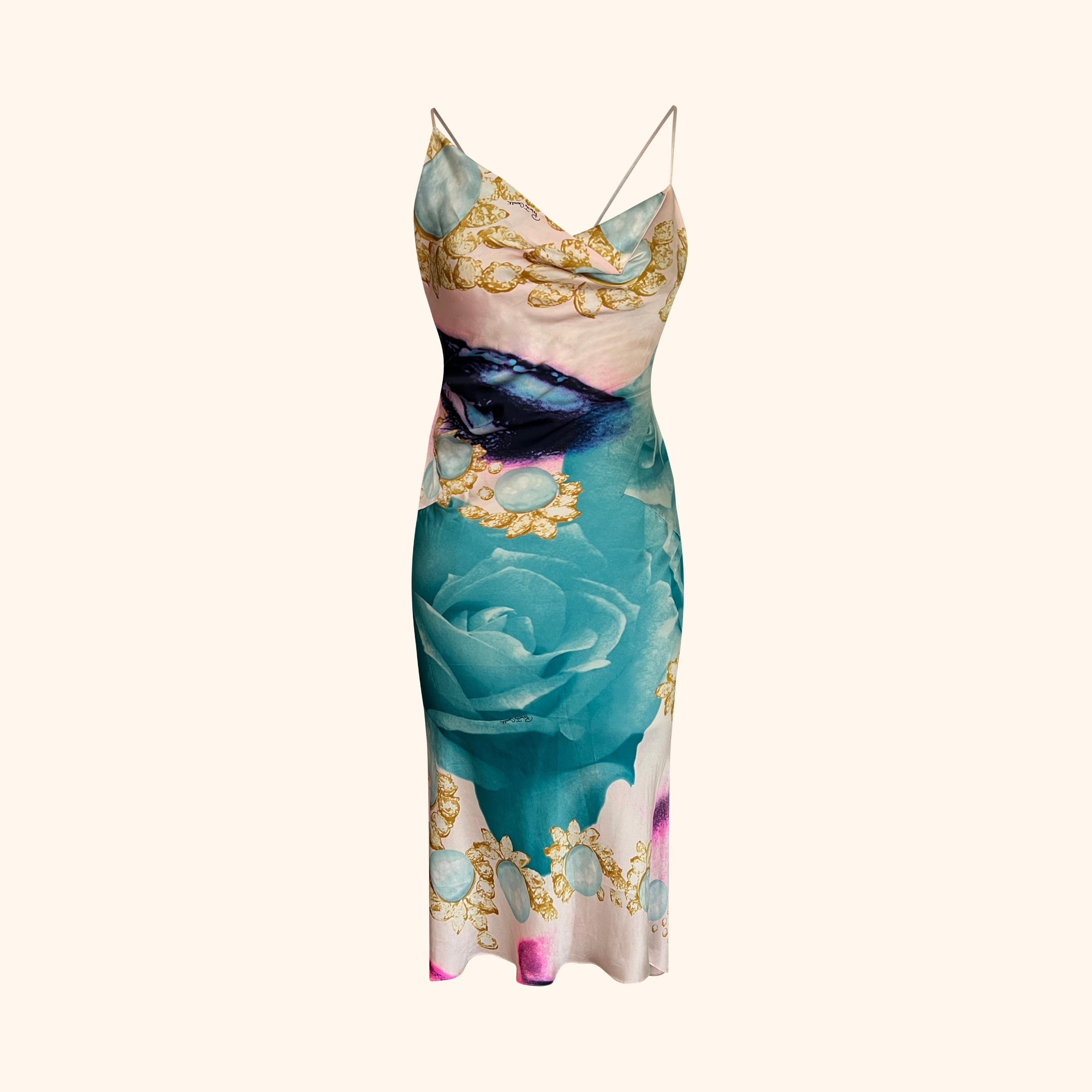 Roberto Cavalli S/S 2001 - Robe en soie imprimée des yeux d'Elizabeth Taylor en vente