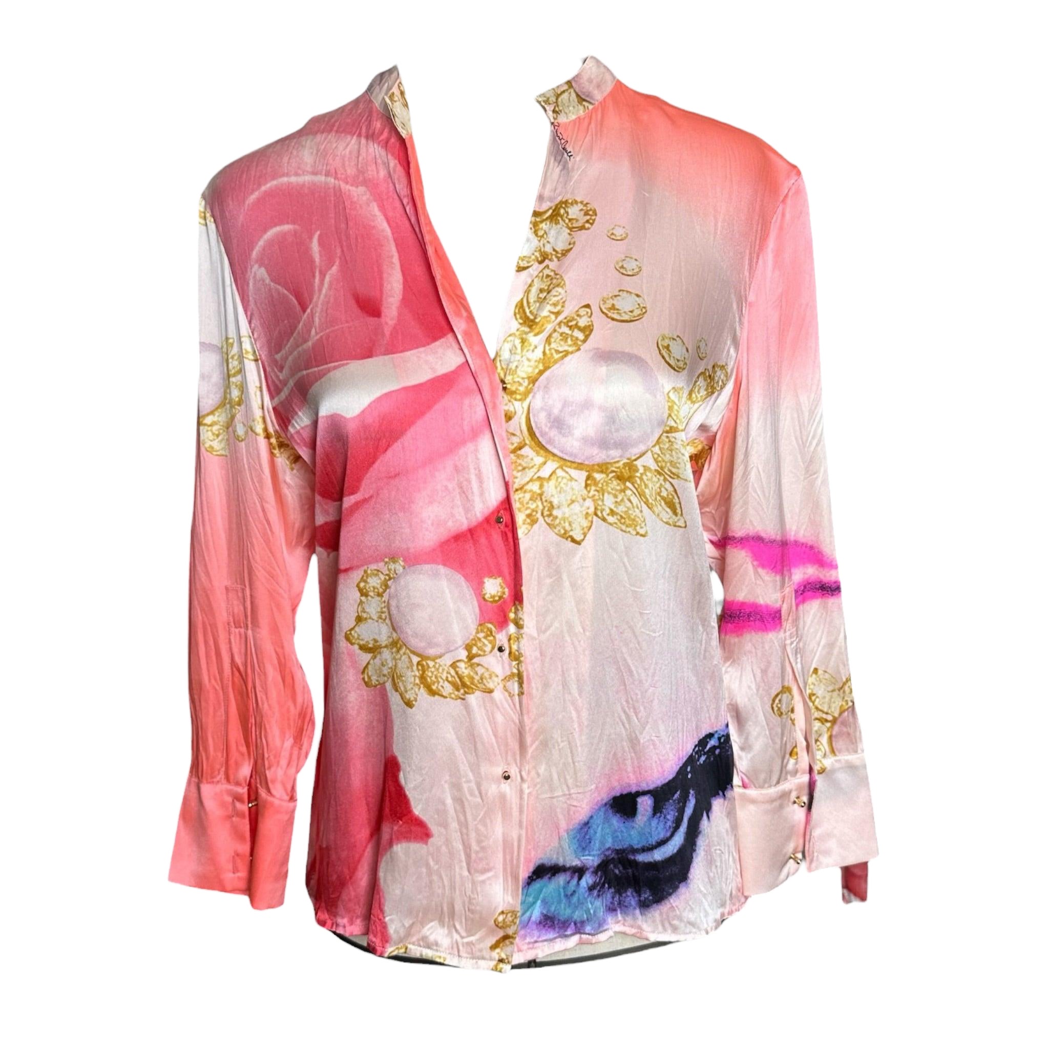 Roberto Cavalli S/S 2001 Blusa de seda con estampado Liz Eye