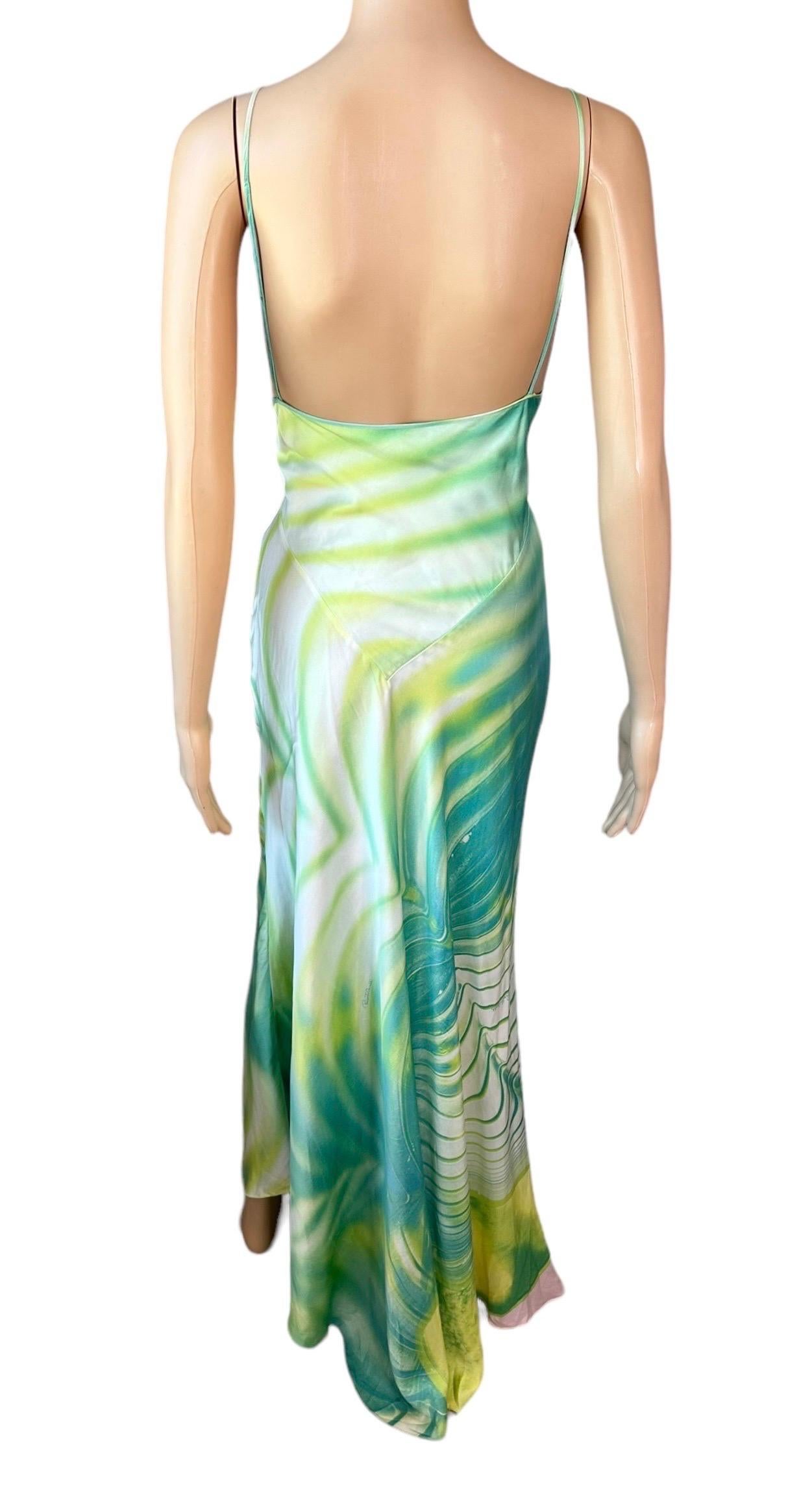 Women's Roberto Cavalli S/S 2001 Psychedelic Print Silk Slip Maxi Evening Dress Gown For Sale