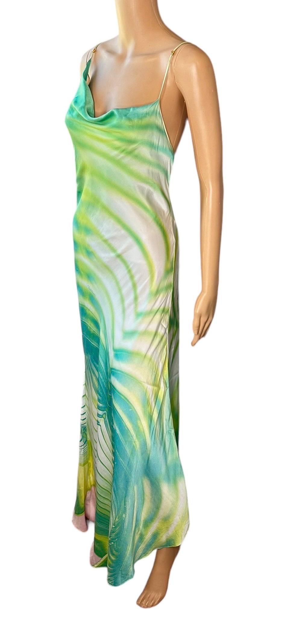 Roberto Cavalli S/S 2001 Psychedelic Print Silk Slip Maxi Evening Dress Gown For Sale 1