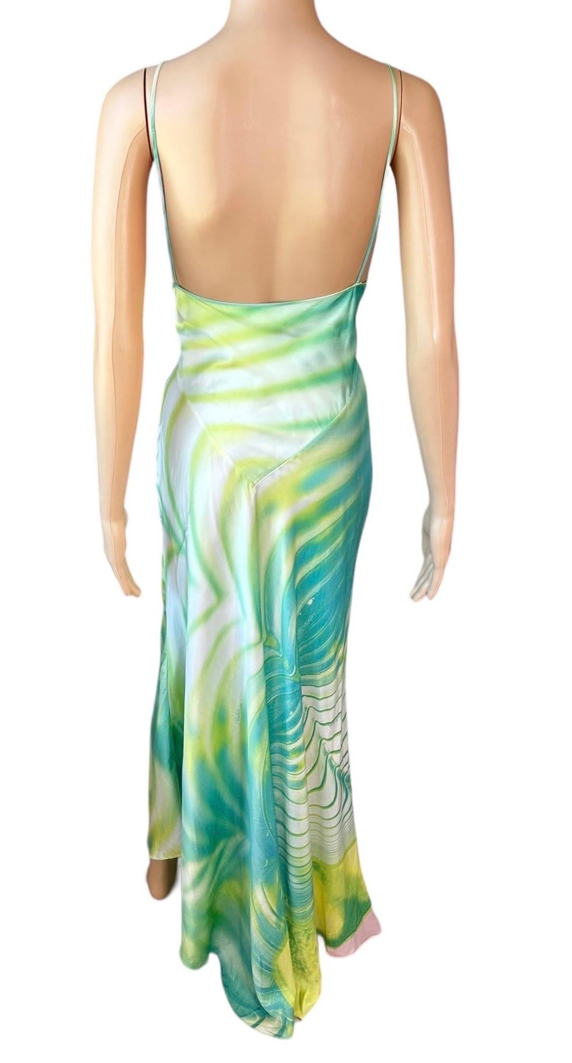 Roberto Cavalli S/S 2001 Psychedelic Print Silk Slip Maxi Evening Dress Gown For Sale 2