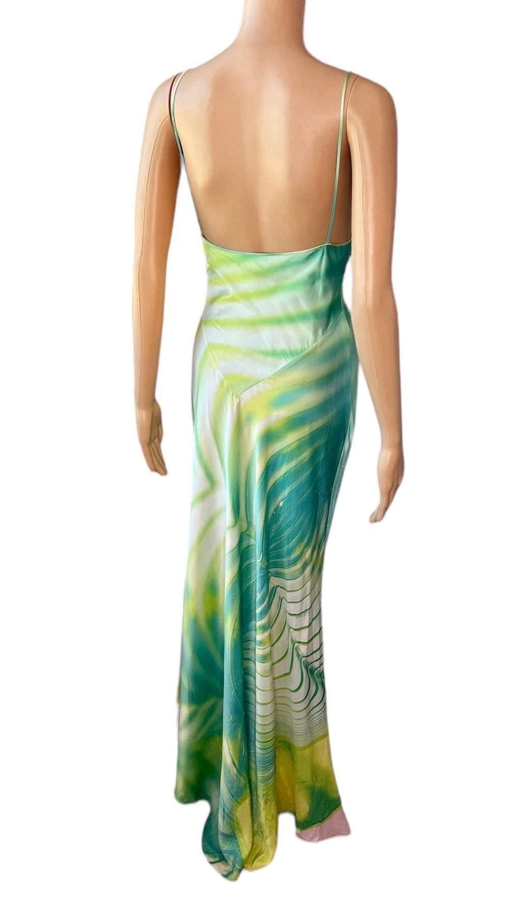 Roberto Cavalli S/S 2001 Psychedelic Print Silk Slip Maxi Evening Dress Gown For Sale 3