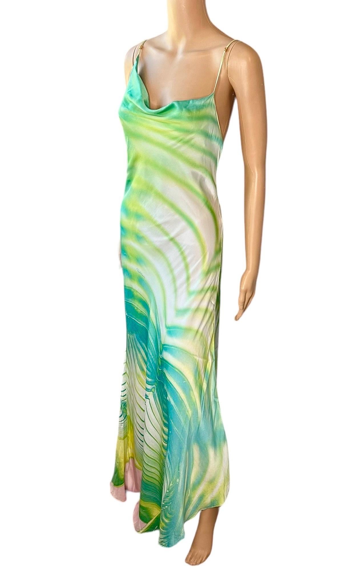 Roberto Cavalli S/S 2001 Psychedelic Print Silk Slip Maxi Evening Dress Gown For Sale 4