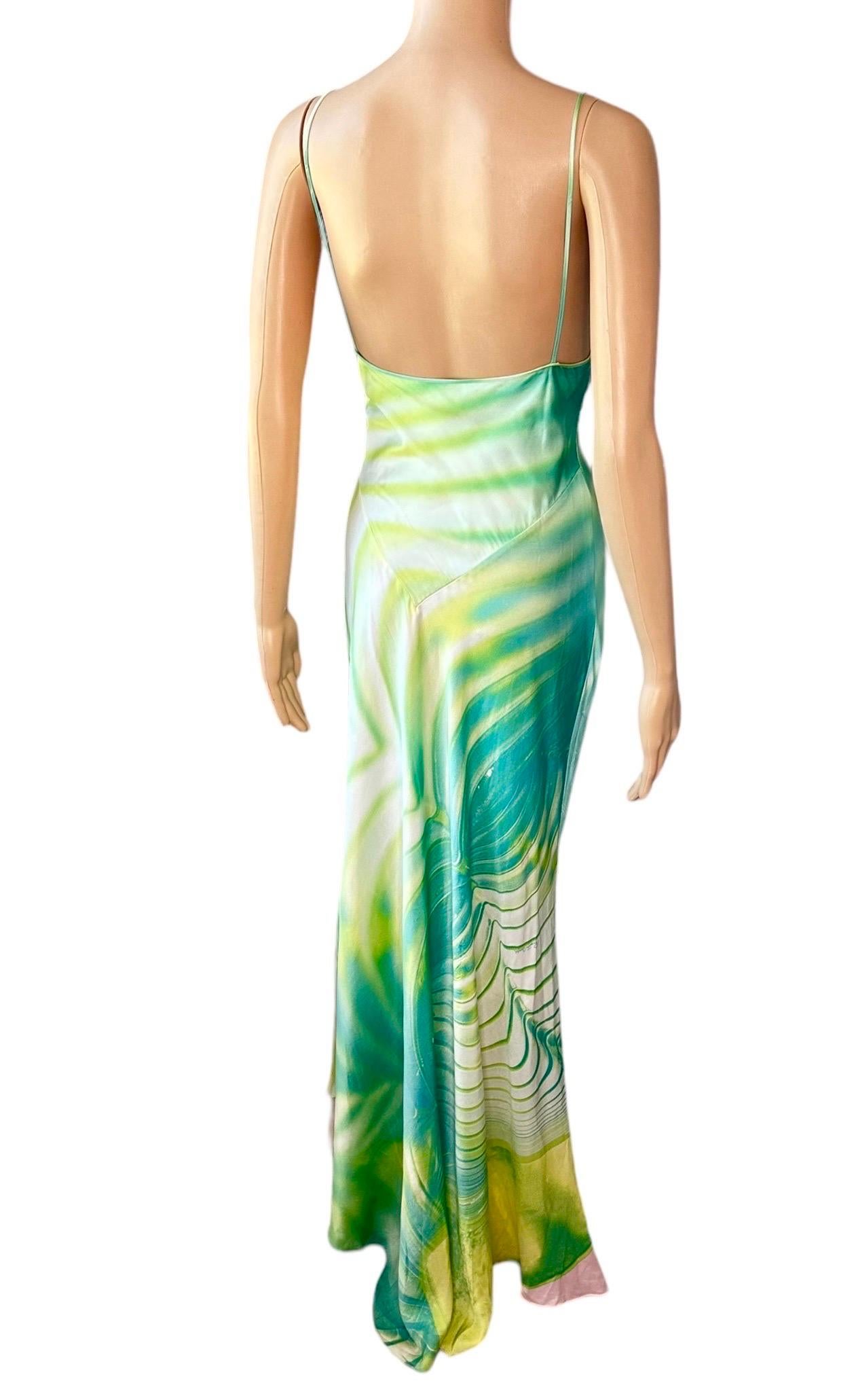 Roberto Cavalli S/S 2001 Psychedelic Print Silk Slip Maxi Evening Dress Gown For Sale 5
