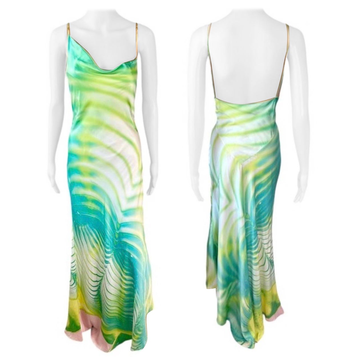 Roberto Cavalli F/S 2001 Psychedelic Print Seide Slip Maxi-Abendkleid mit Slip