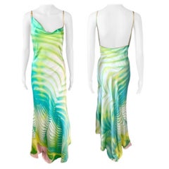 Roberto Cavalli F/S 2001 Psychedelic Print Seide Slip Maxi-Abendkleid mit Slip