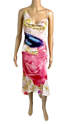 Roberto Cavalli S/S 2001 Runway Face Eye Print Bias Cut Silk Slip Evening Dress