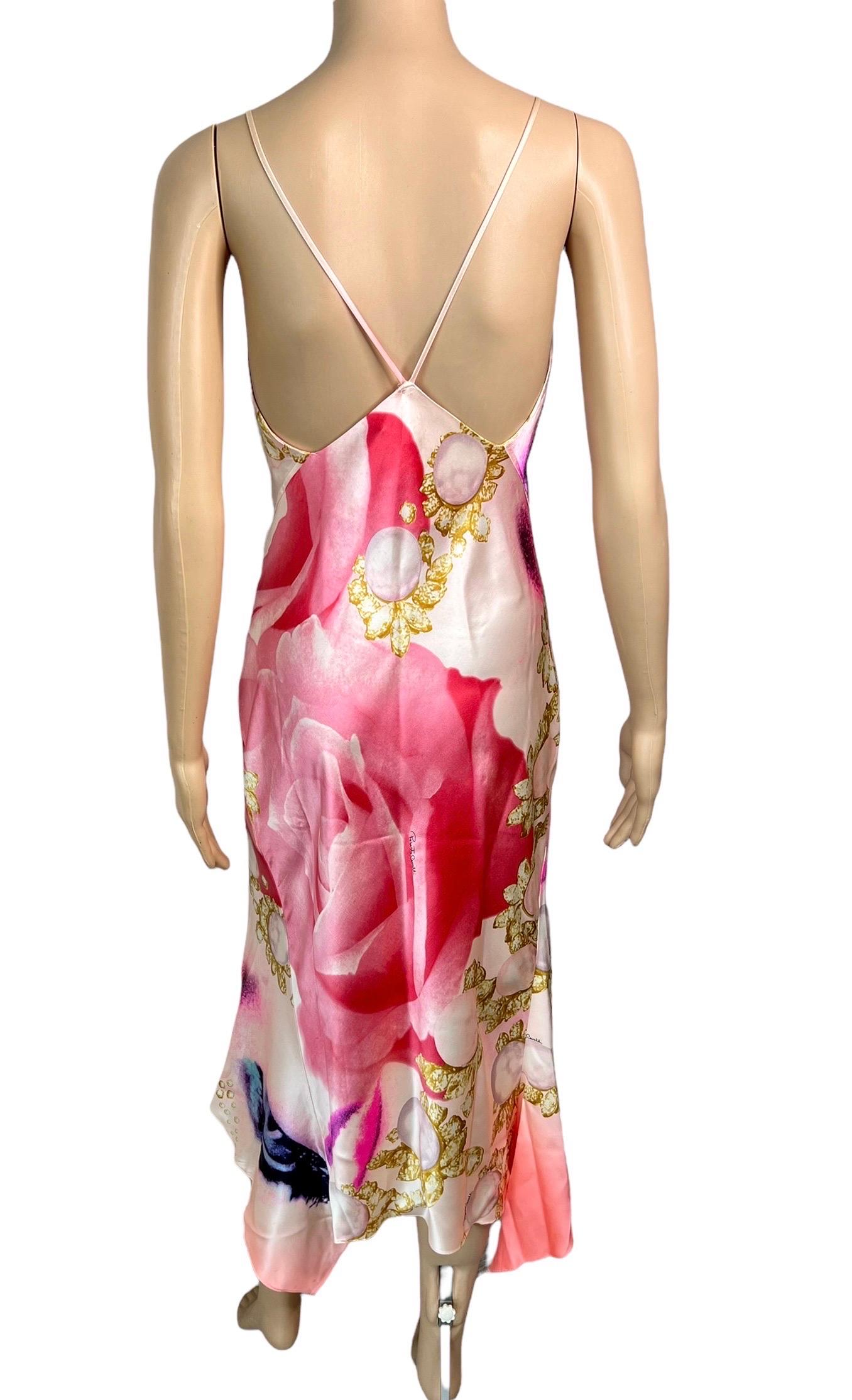 Women's Roberto Cavalli S/S 2001 Runway Face Eye Print Bias Cut Silk Slip Evening Dress For Sale