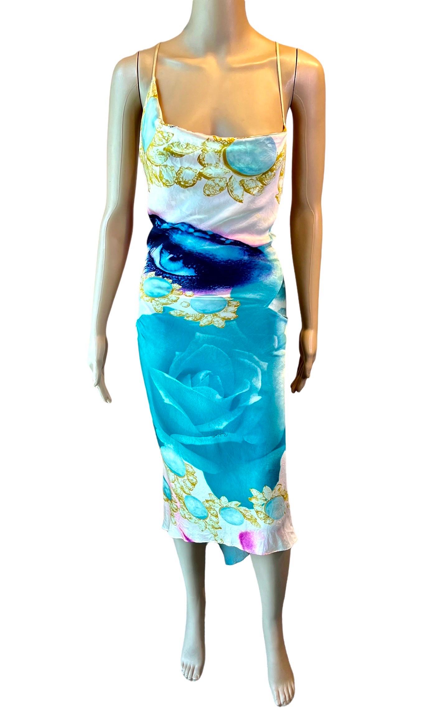 Roberto Cavalli S/S 2001 Runway Face Eye Print Bias Cut Silk Slip Evening Dress  In Good Condition For Sale In Naples, FL