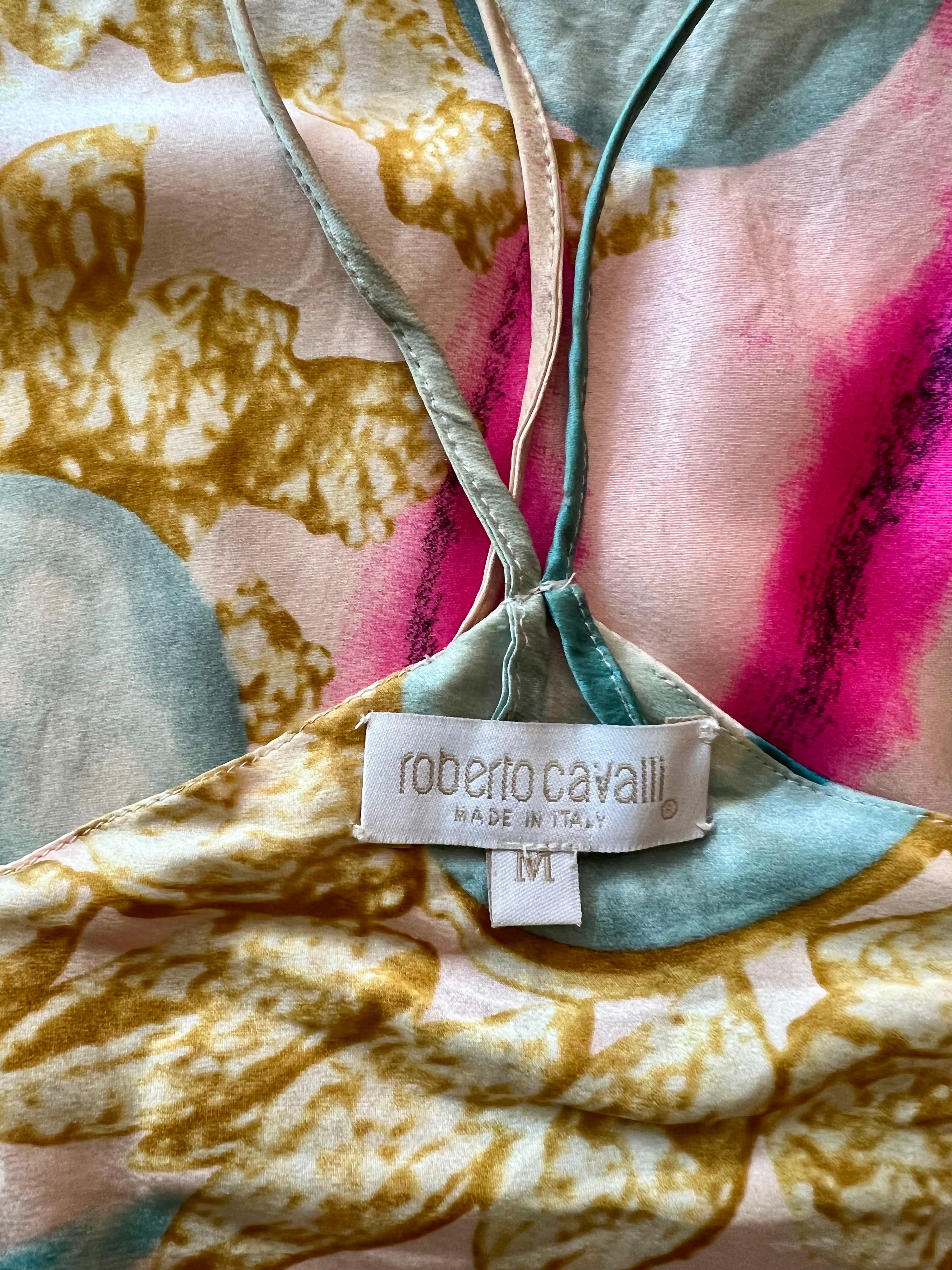 Roberto Cavalli - Robe de soirée en soie à imprimé œillets et coupe en biais, issue d'un défilé printemps-été 2001 en vente 4