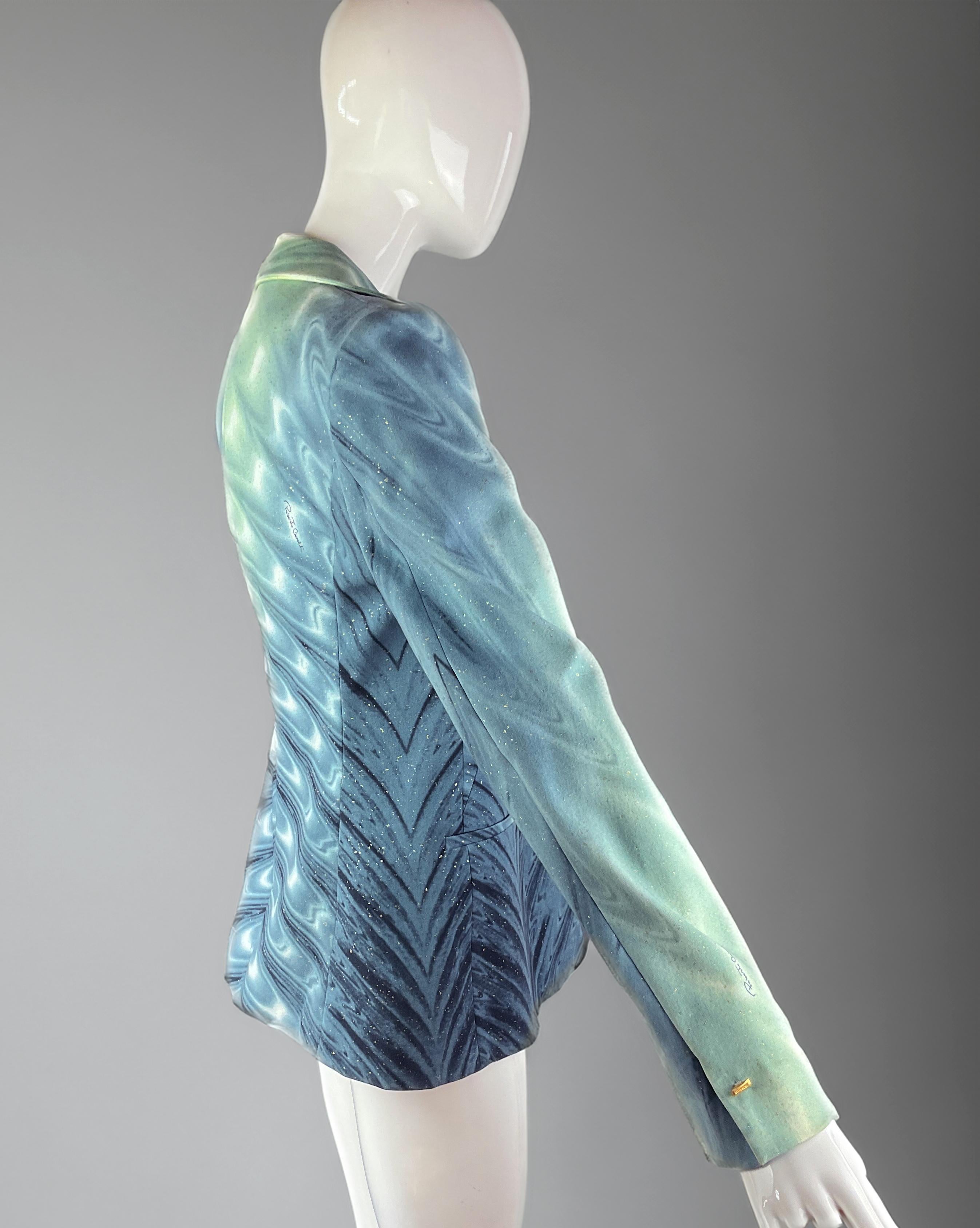 Gris Veste de défilé Roberto Cavalli S/S 2001 avec chaîne en métal doré - Pièce d'archive non portée en vente