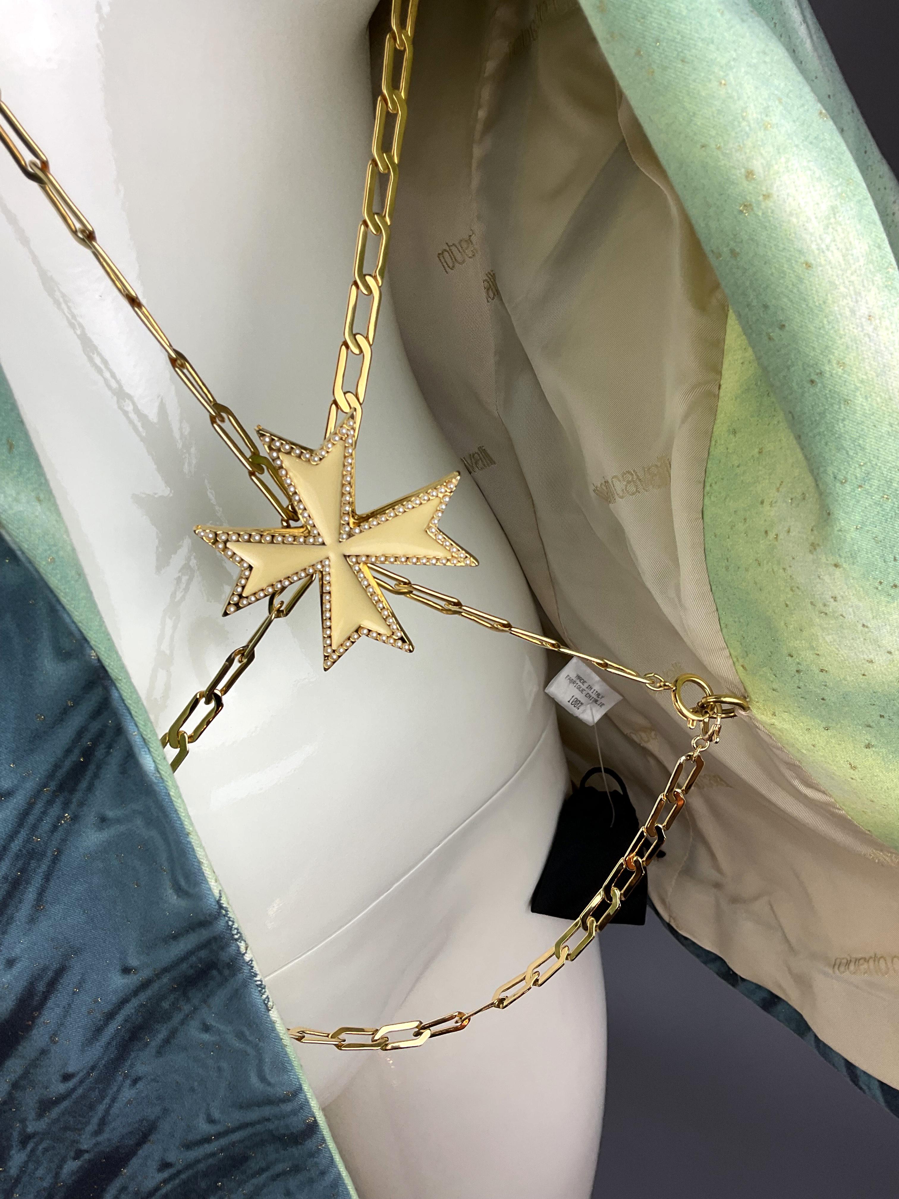 Veste de défilé Roberto Cavalli S/S 2001 avec chaîne en métal doré - Pièce d'archive non portée Excellent état - En vente à Baar, CH