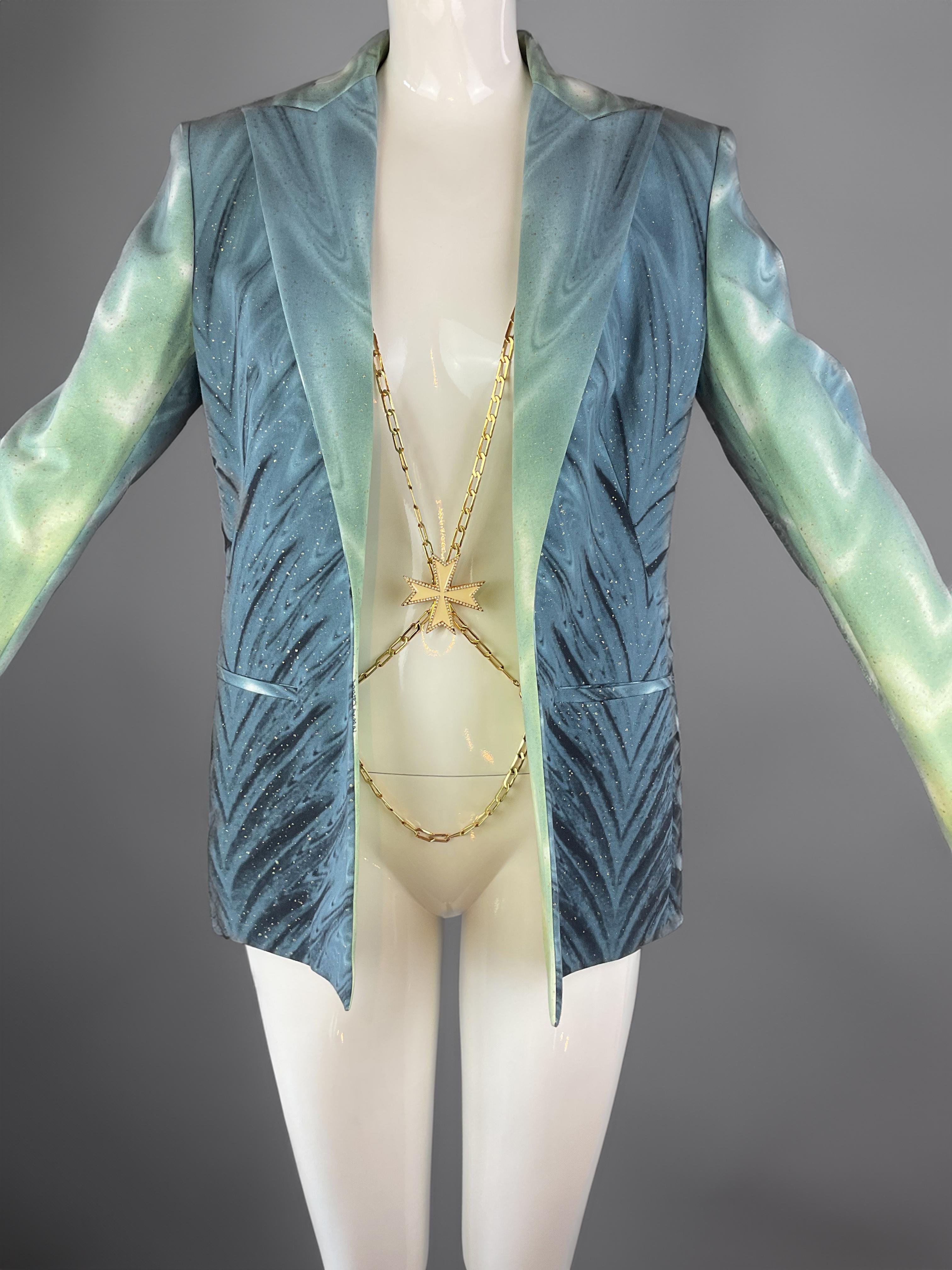 Veste de défilé Roberto Cavalli S/S 2001 avec chaîne en métal doré - Pièce d'archive non portée en vente 4