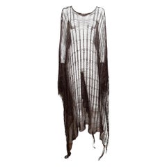 Roberto Cavalli S/S 2002 Dark Brown Metallic Open-Weave Fringed Floor-Length Poncho