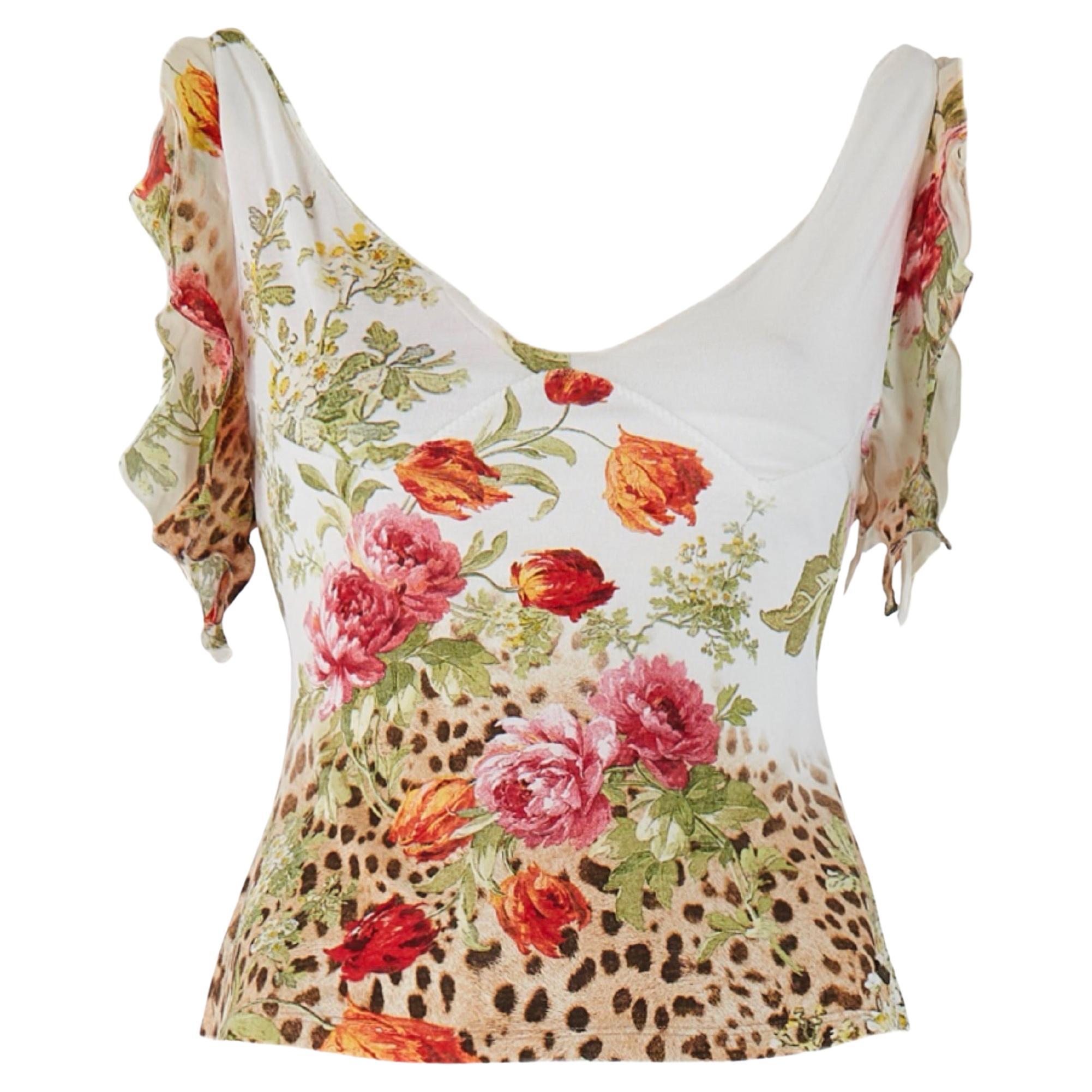 Roberto Cavalli S/S 2002 Floral Leopard Top