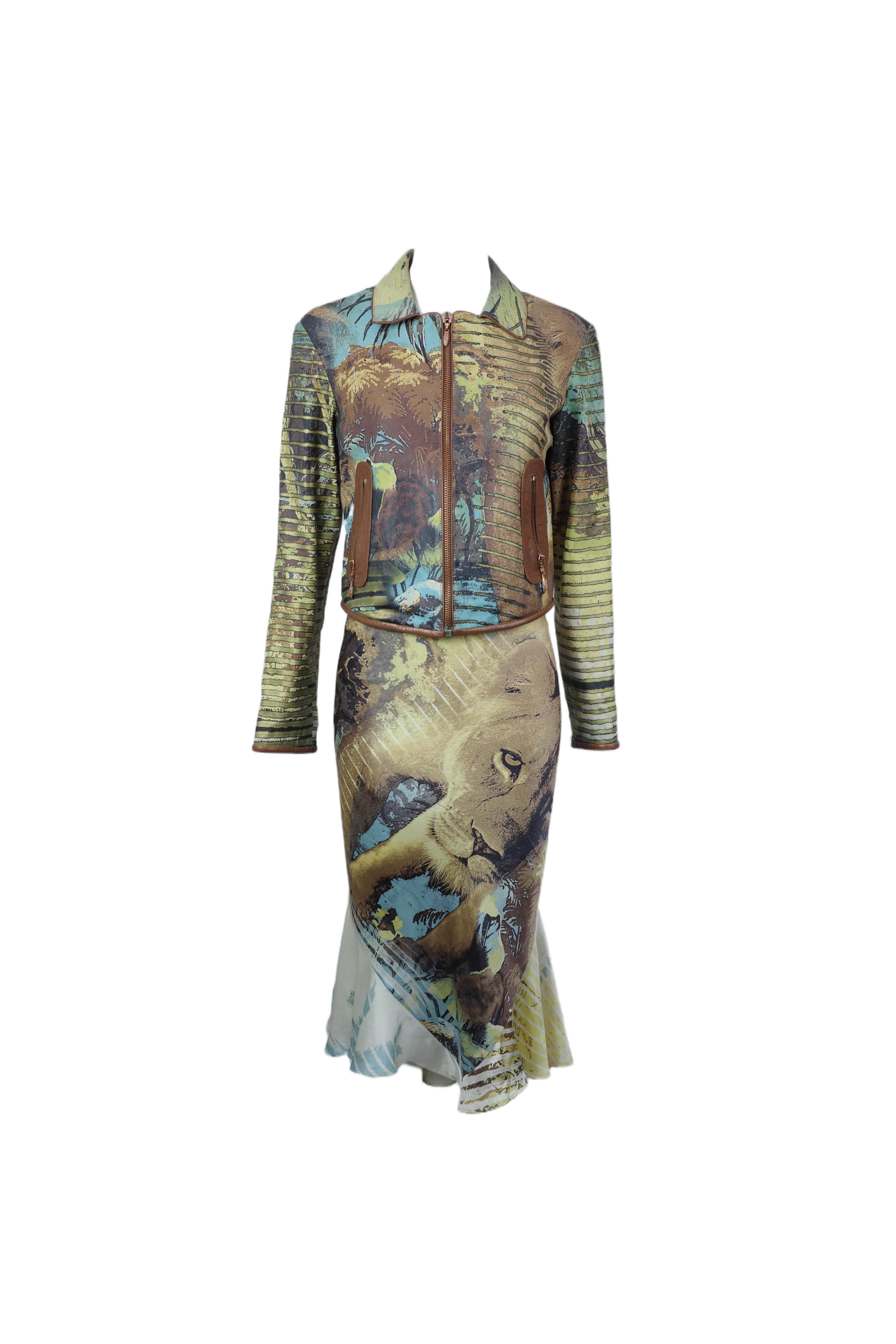 Roberto Cavalli P/E 2002 Giacca x Gonna con stampa leone e Jungling In condizioni ottime in vendita a 上海市, CN
