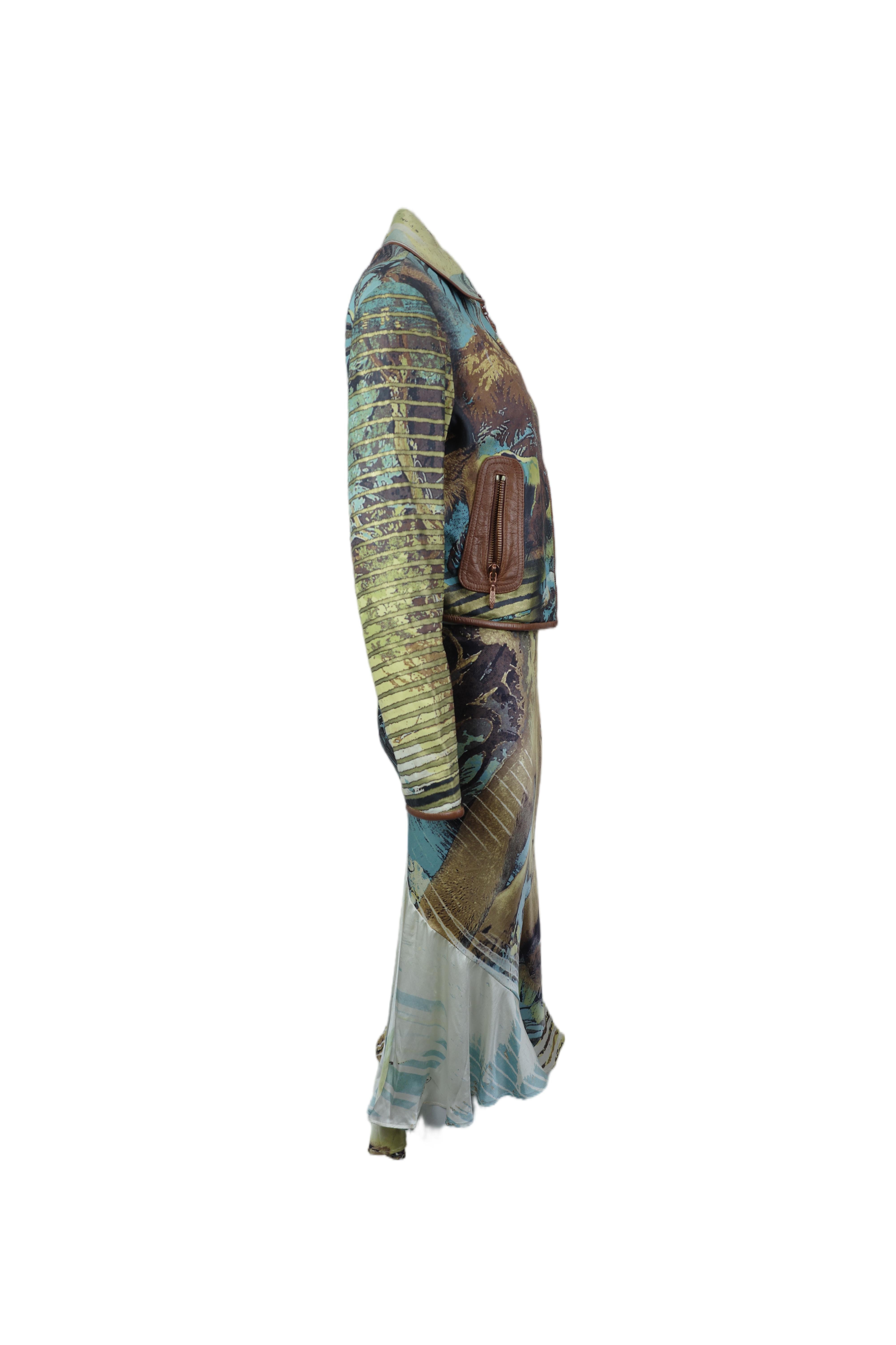 Roberto Cavalli P/E 2002 Giacca x Gonna con stampa leone e Jungling in vendita 1