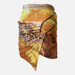 Roberto Cavalli S/S 2002 Ochre Tropical-Print Ruched Wrap Mini Skirt