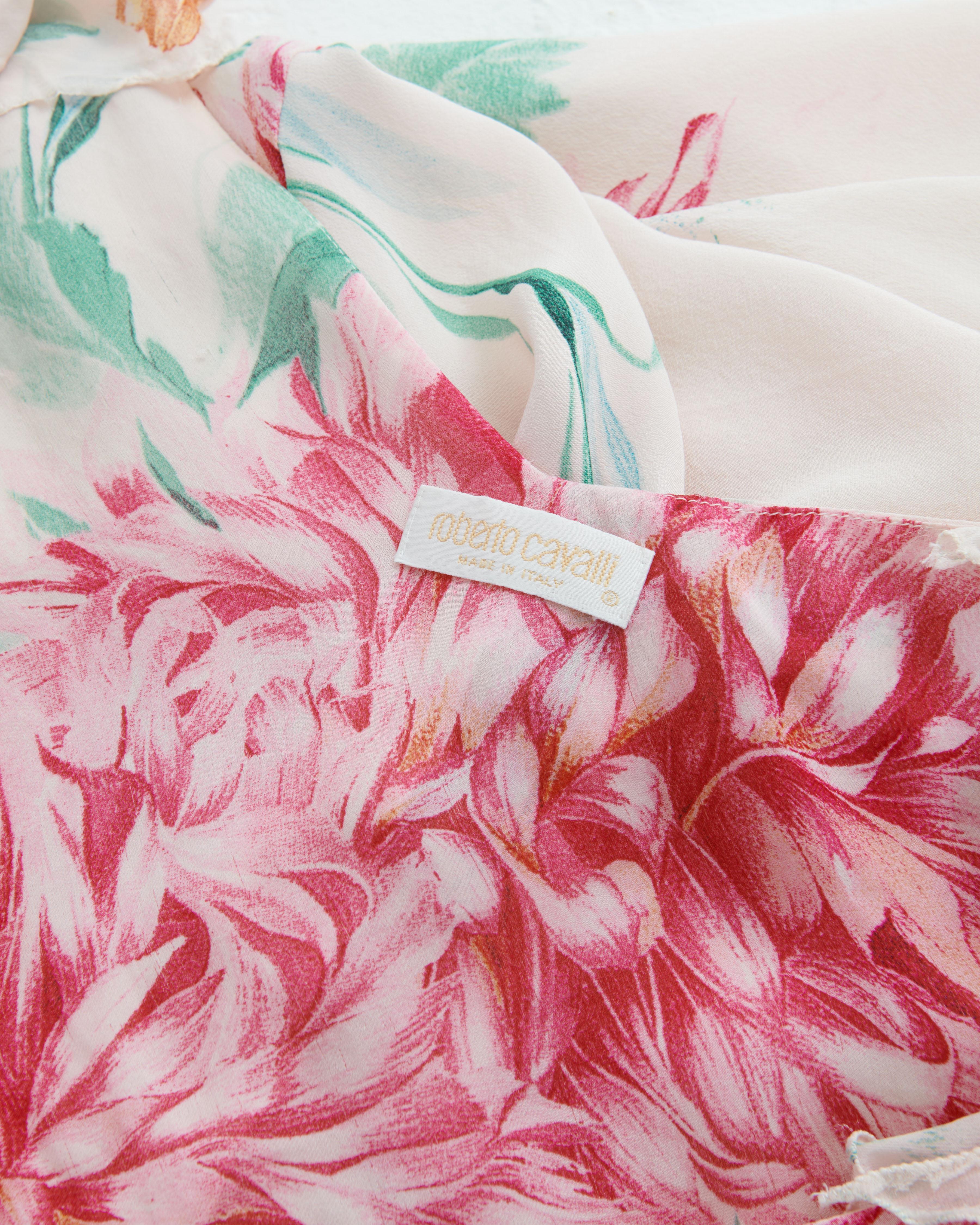 Roberto Cavalli S/S 2002 Pink floral print bias-cut silk cocktail dress 6