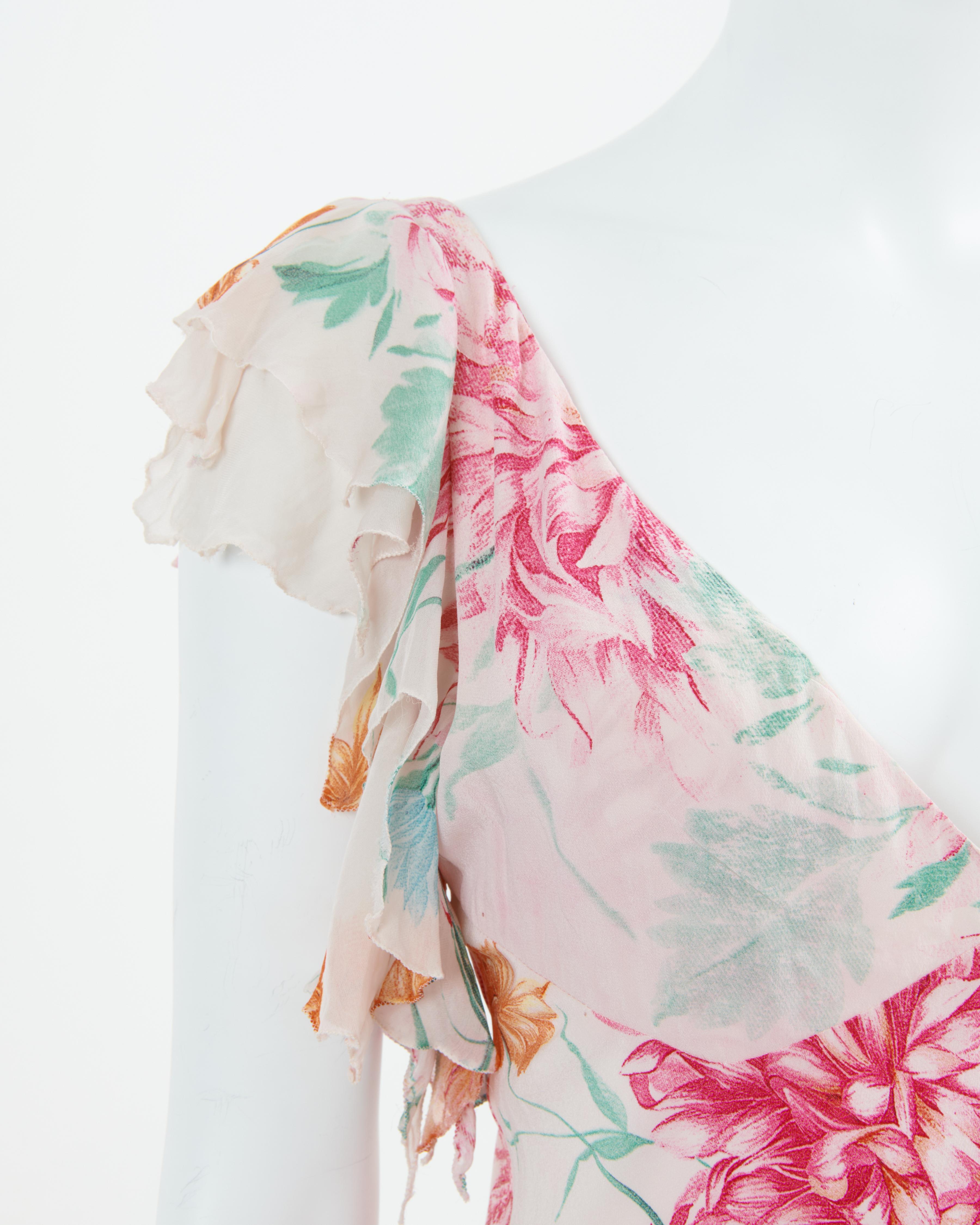 Roberto Cavalli S/S 2002 Pink floral print bias-cut silk cocktail dress 1