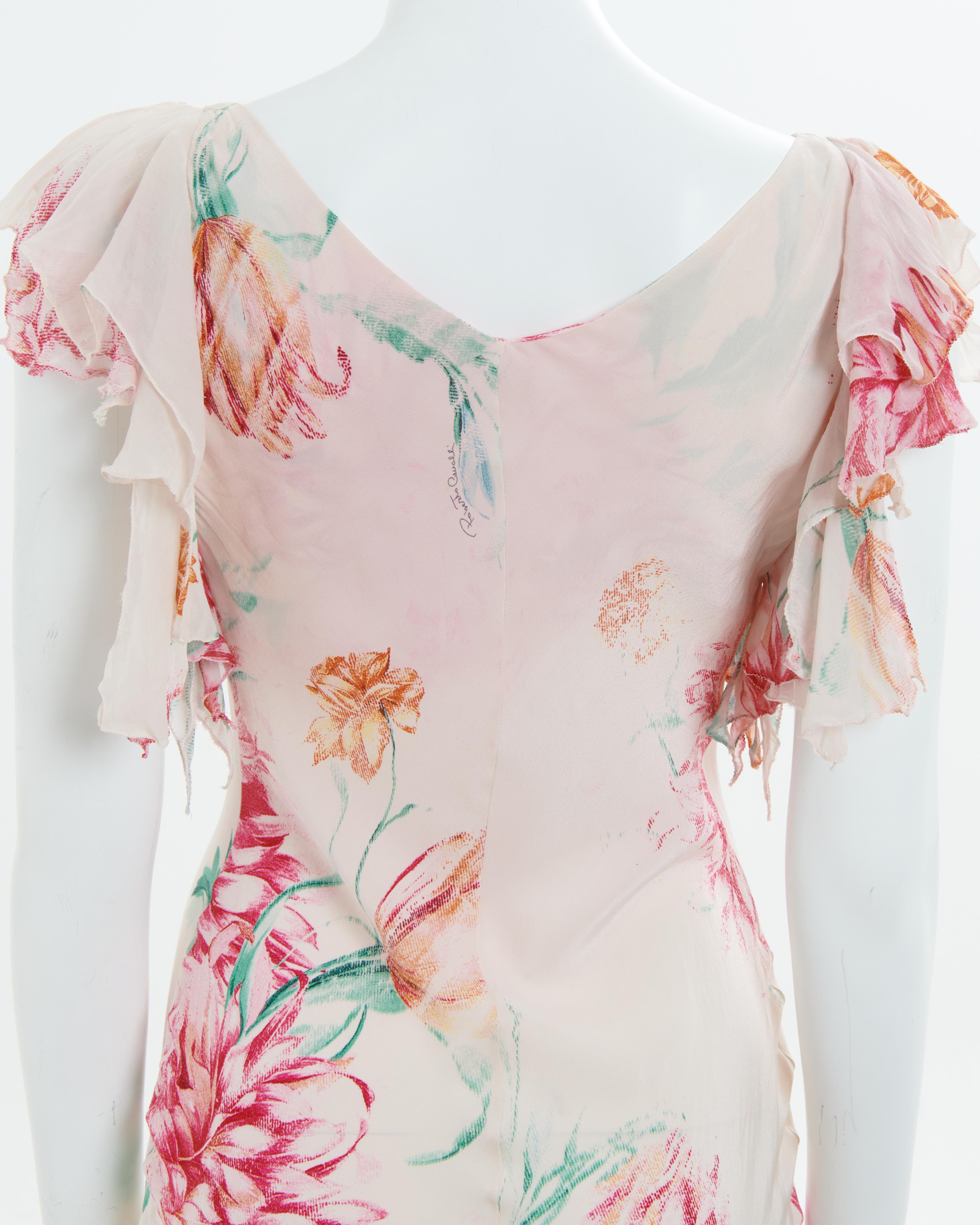 Roberto Cavalli S/S 2002 Pink floral print bias-cut silk cocktail dress 2