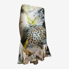 Roberto Cavalli S/S 2002 Printed Silk Jersey Asymmetrical Skirt