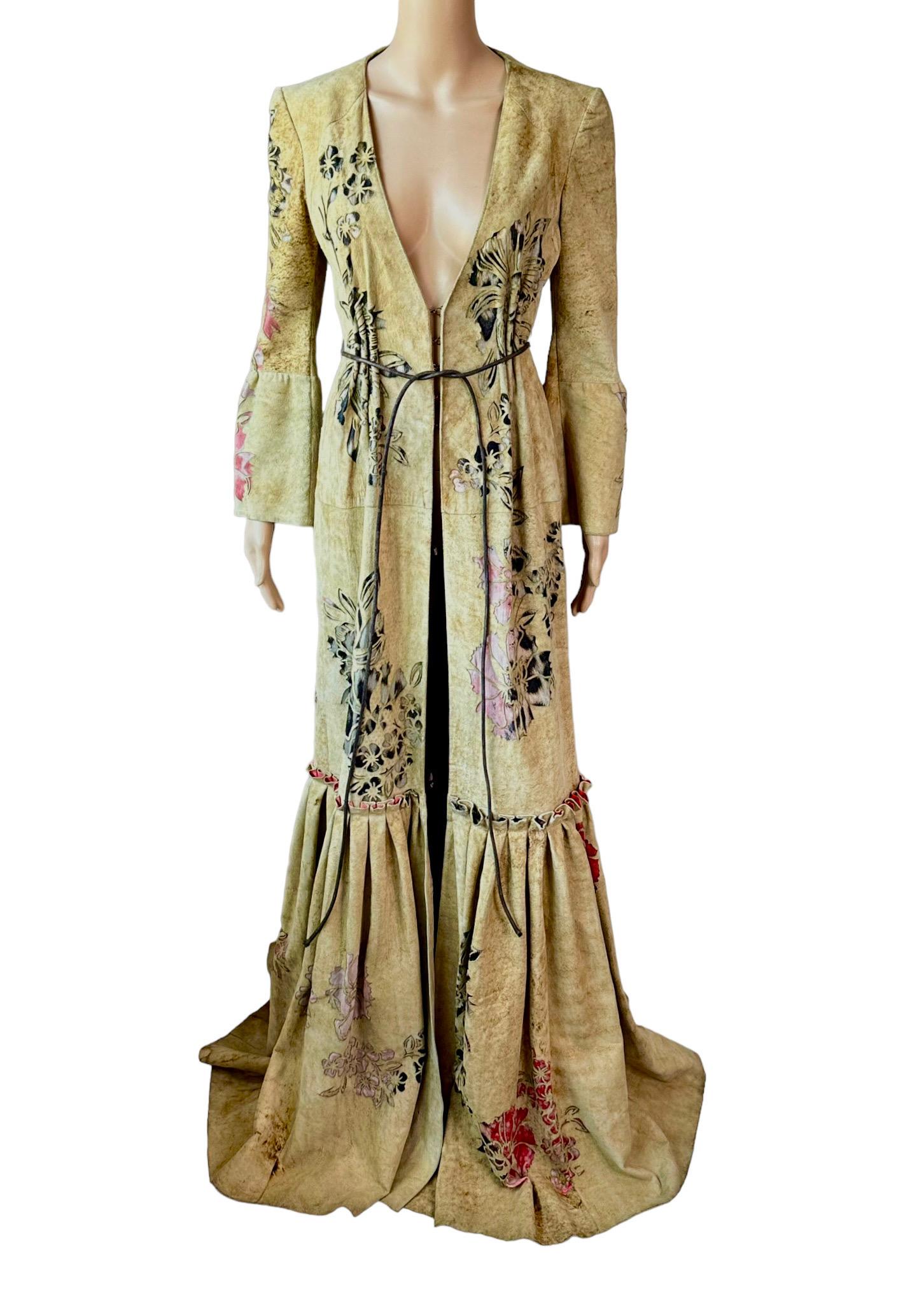 Roberto Cavalli S/S 2002 Runway Leather Lasercut Floral Dress Jacket Coat In Good Condition In Naples, FL