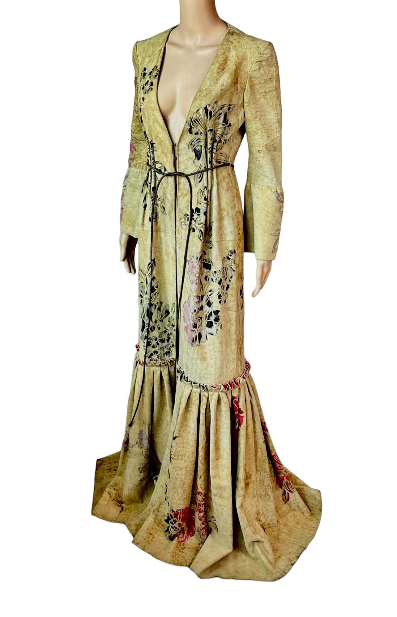 Roberto Cavalli S/S 2002 Runway Leather Lasercut Floral Dress Jacket Coat 4