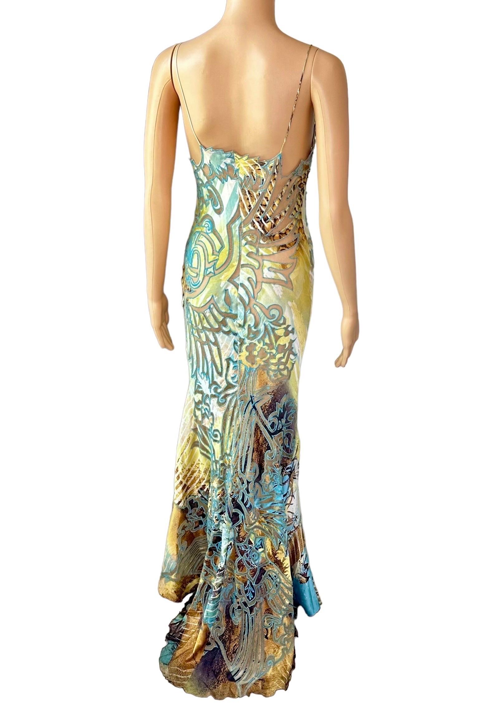 Roberto Cavalli S/S 2002 Runway Lion Print Sheer Mesh Silk Evening Dress Gown For Sale 8