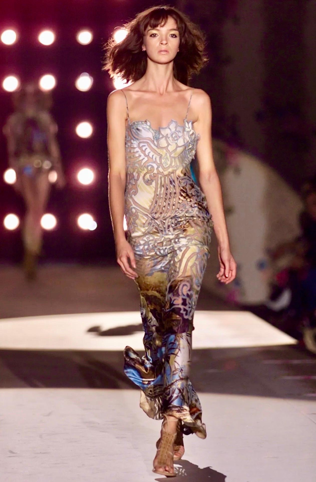 Roberto Cavalli S/S 2002 Runway Lion Print Sheer Mesh Silk Evening Dress Gown For Sale 11
