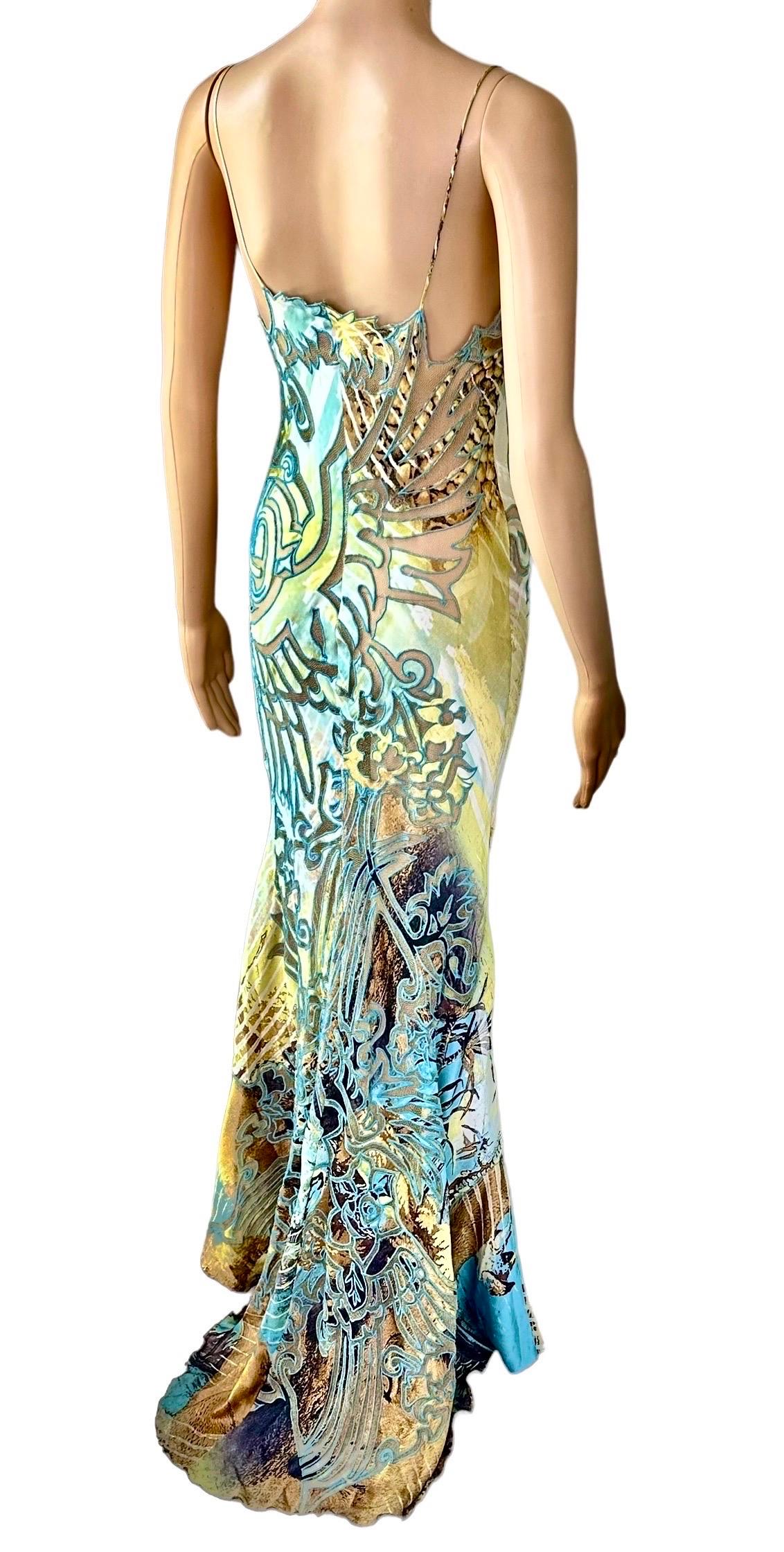 Roberto Cavalli S/S 2002 Runway Lion Print Sheer Mesh Silk Evening Dress Gown For Sale 1