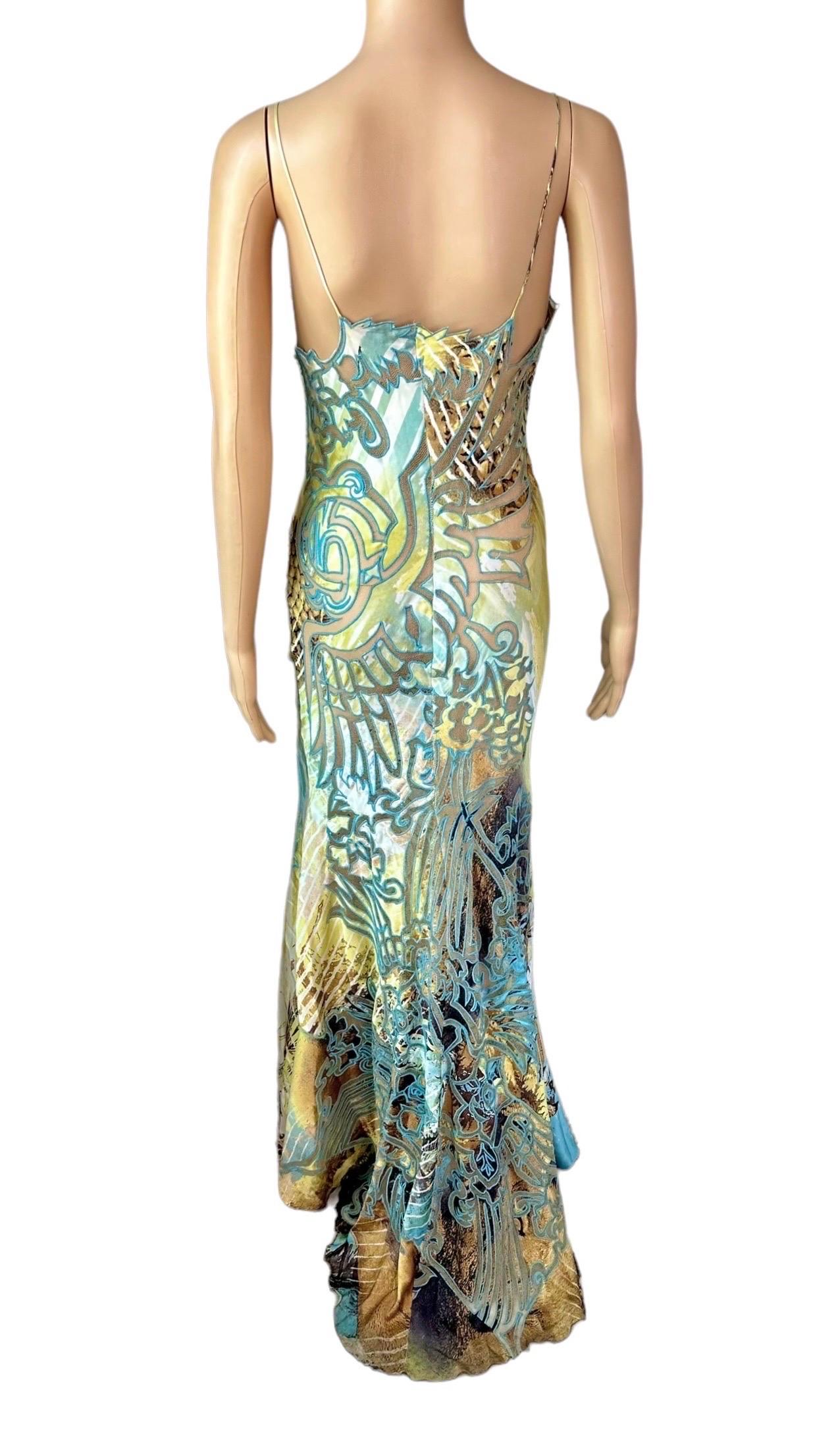 Roberto Cavalli S/S 2002 Runway Lion Print Sheer Mesh Silk Evening Dress Gown For Sale 3
