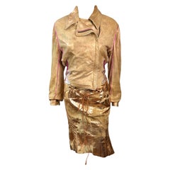 Roberto Cavalli S/S 2002 Laufsteg Metallic Lederjacke Mantel & Rock 2-teiliges Set