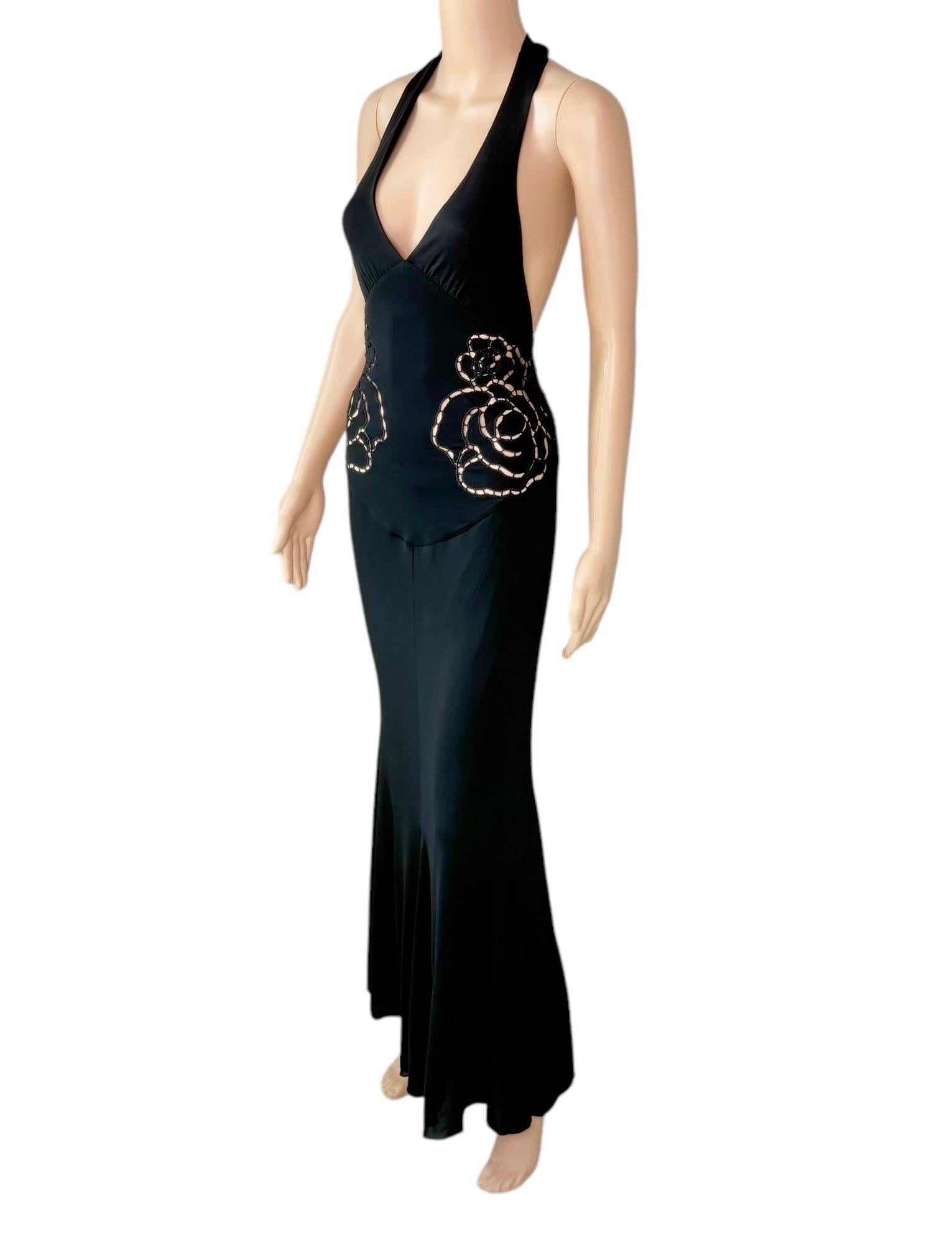 Roberto Cavalli F/S 2002 Laufsteg Schwarzes Abendkleid mit tiefem Ausschnitt und Ausschnitt und tiefem Ausschnitt im Zustand „Hervorragend“ im Angebot in Naples, FL