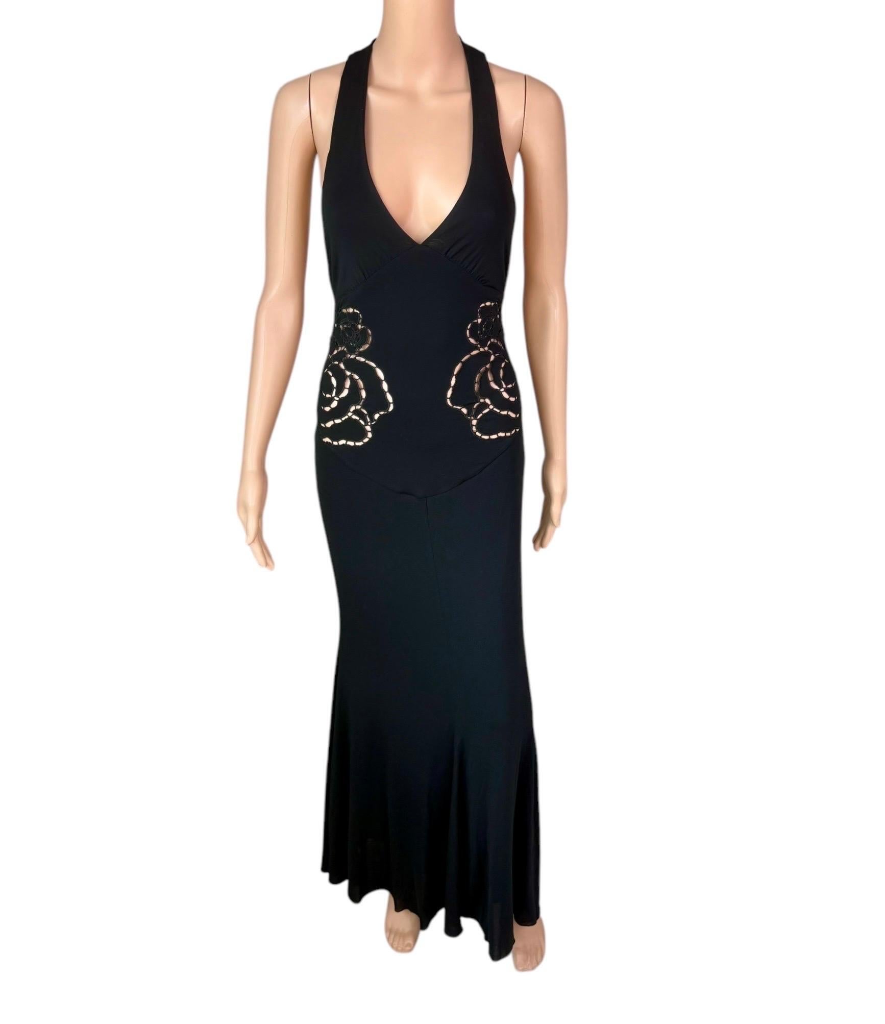 Roberto Cavalli F/S 2002 Laufsteg Schwarzes Abendkleid mit tiefem Ausschnitt und Ausschnitt und tiefem Ausschnitt im Angebot 3