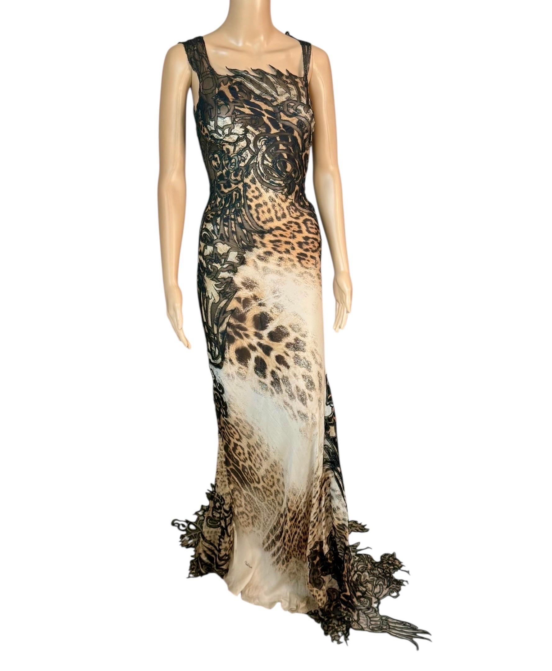 Roberto Cavalli S/S 2002 Laufsteg Leopard Spitze Tattoo Abendkleid Kleid im Angebot 7