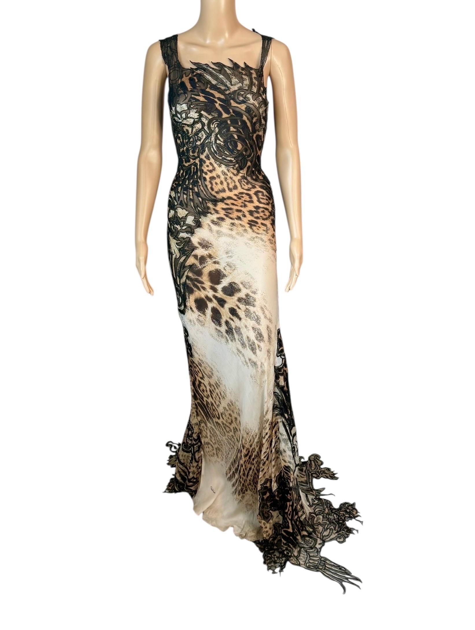 Roberto Cavalli S/S 2002 Laufsteg Leopard Spitze Tattoo Abendkleid Kleid im Angebot 9