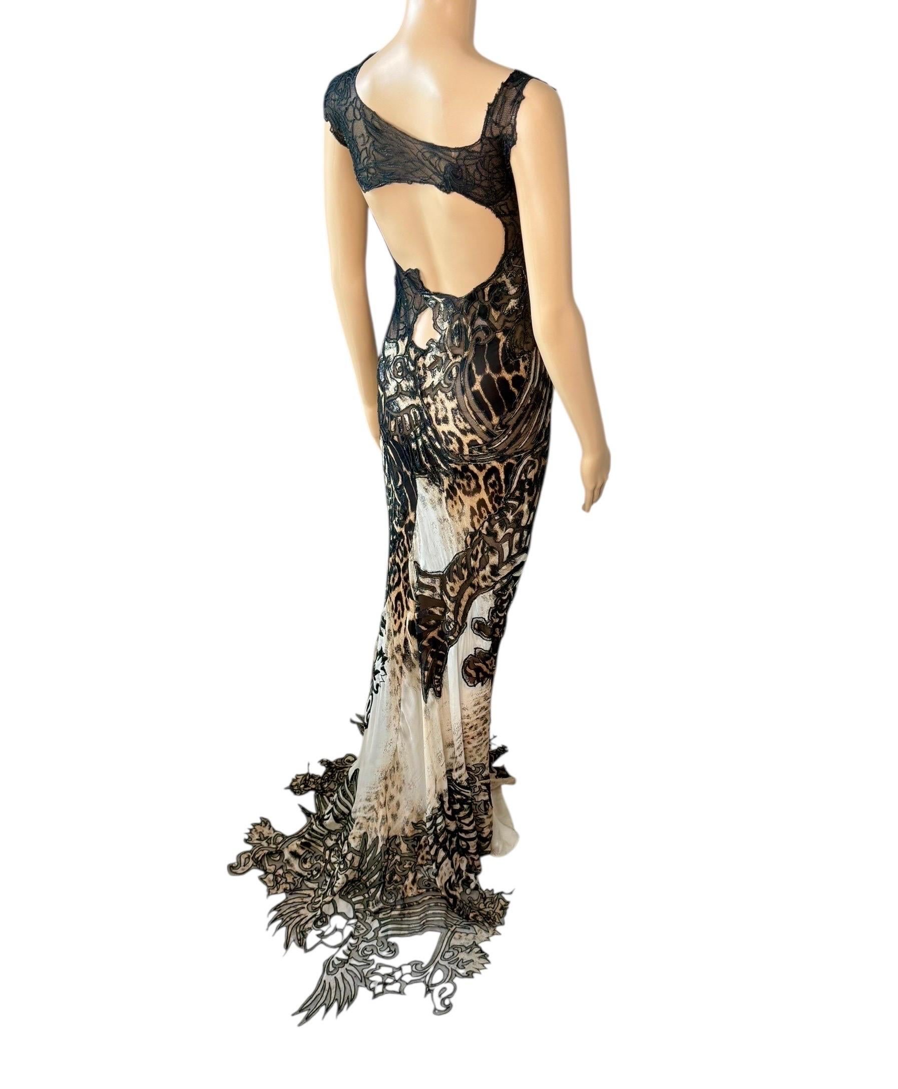 Roberto Cavalli S/S 2002 Laufsteg Leopard Spitze Tattoo Abendkleid Kleid im Angebot 10