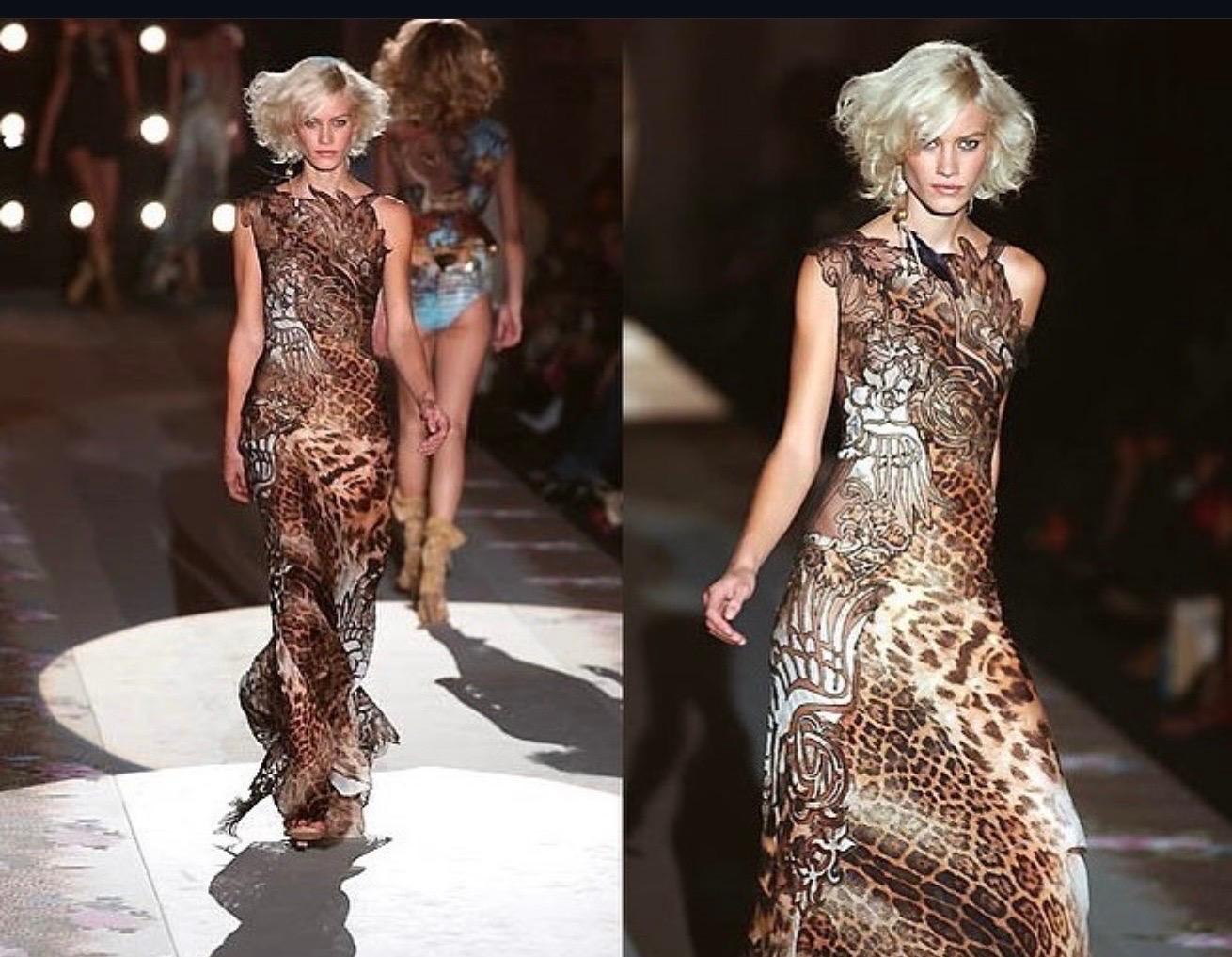 Roberto Cavalli S/S 2002 Laufsteg Leopard Spitze Tattoo Abendkleid Kleid im Angebot 12