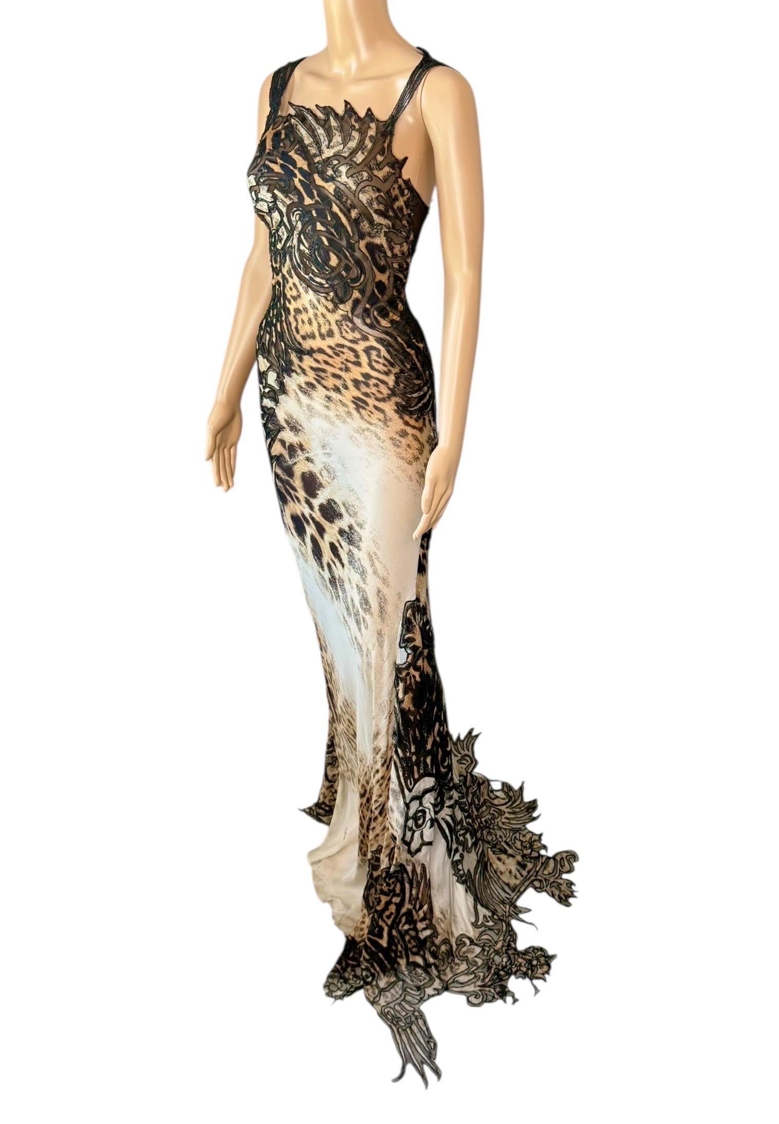 Roberto Cavalli S/S 2002 Laufsteg Leopard Spitze Tattoo Abendkleid Kleid im Zustand „Hervorragend“ im Angebot in Naples, FL