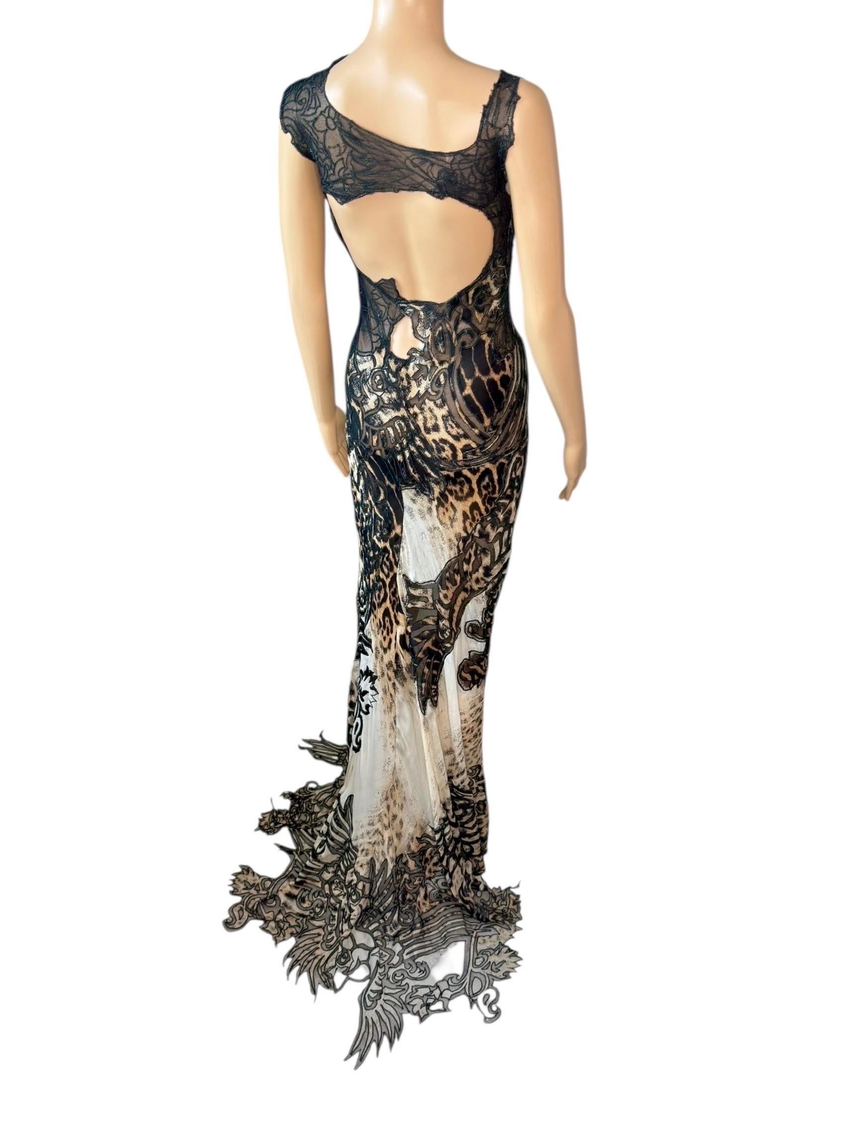 Roberto Cavalli S/S 2002 Laufsteg Leopard Spitze Tattoo Abendkleid Kleid Damen im Angebot