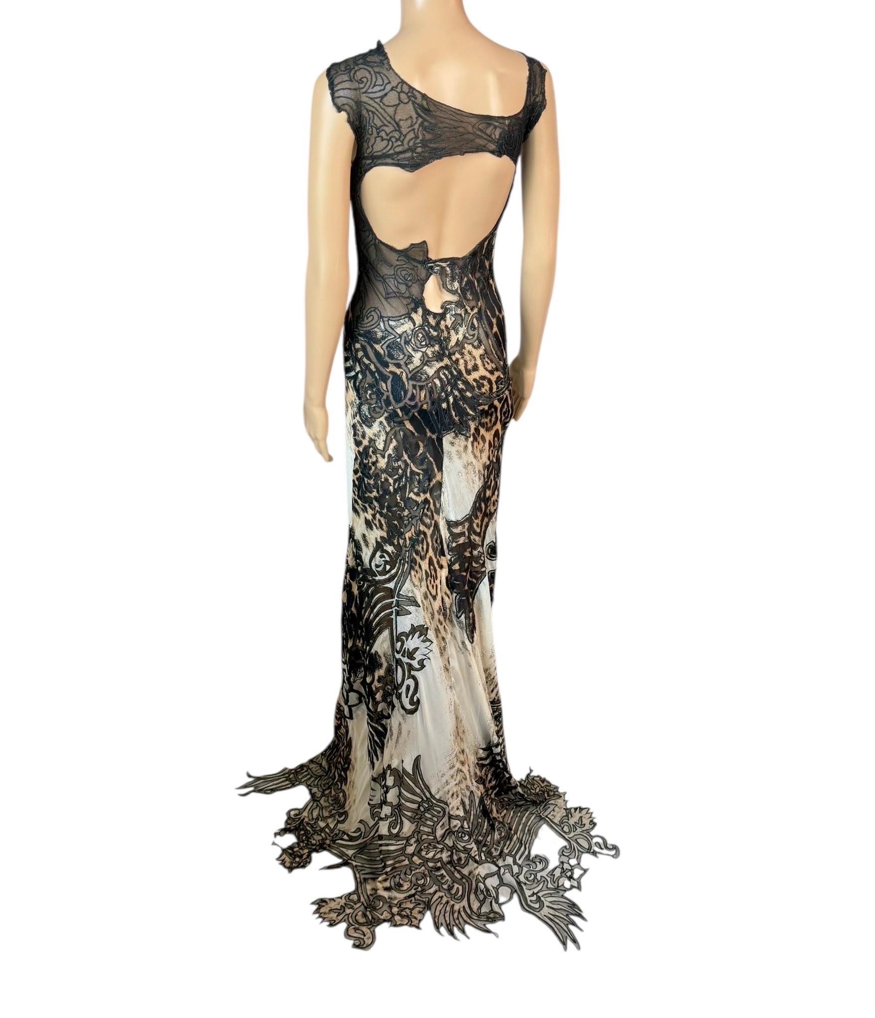 Roberto Cavalli S/S 2002 Laufsteg Leopard Spitze Tattoo Abendkleid Kleid im Angebot 2