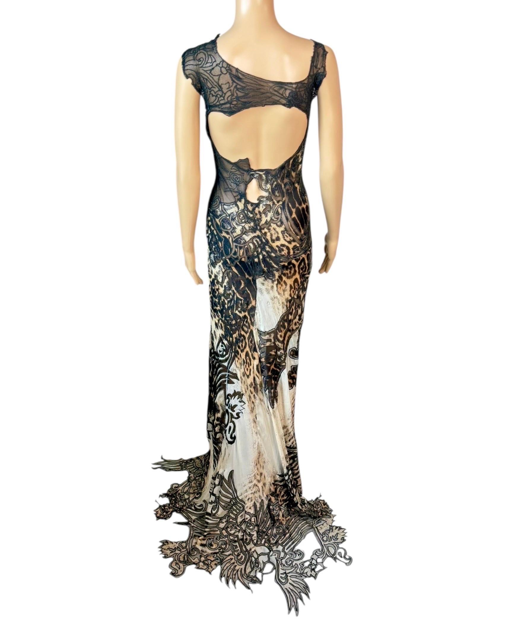 Roberto Cavalli S/S 2002 Laufsteg Leopard Spitze Tattoo Abendkleid Kleid im Angebot 4