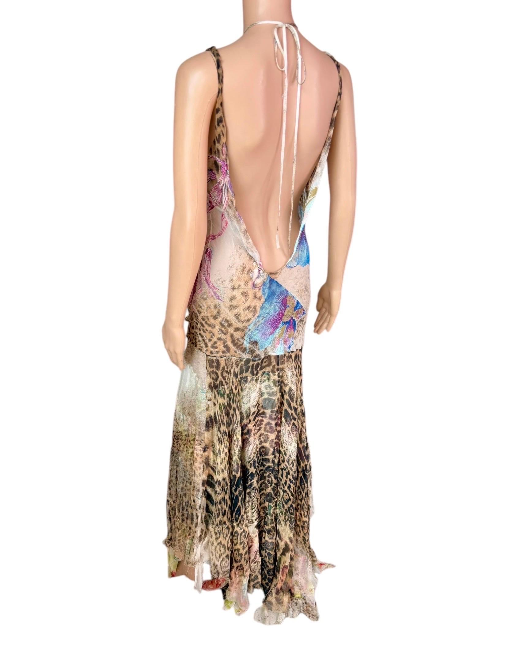 Roberto Cavalli S/S 2002 Runway Sheer Silk Animal Floral Print Evening Dress For Sale 6