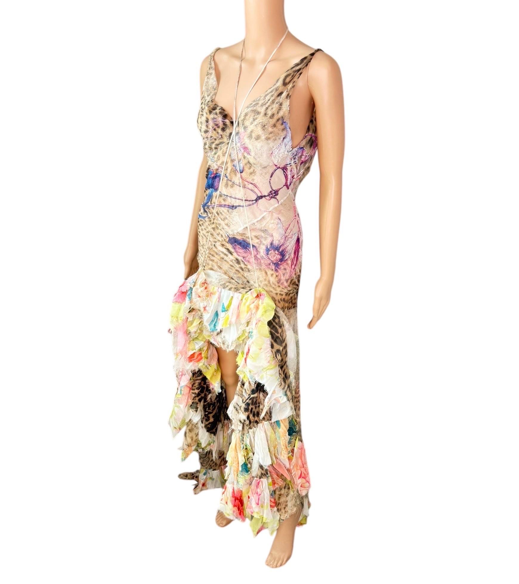 Roberto Cavalli S/S 2002 Runway Sheer Silk Animal Floral Print Evening Dress For Sale 7