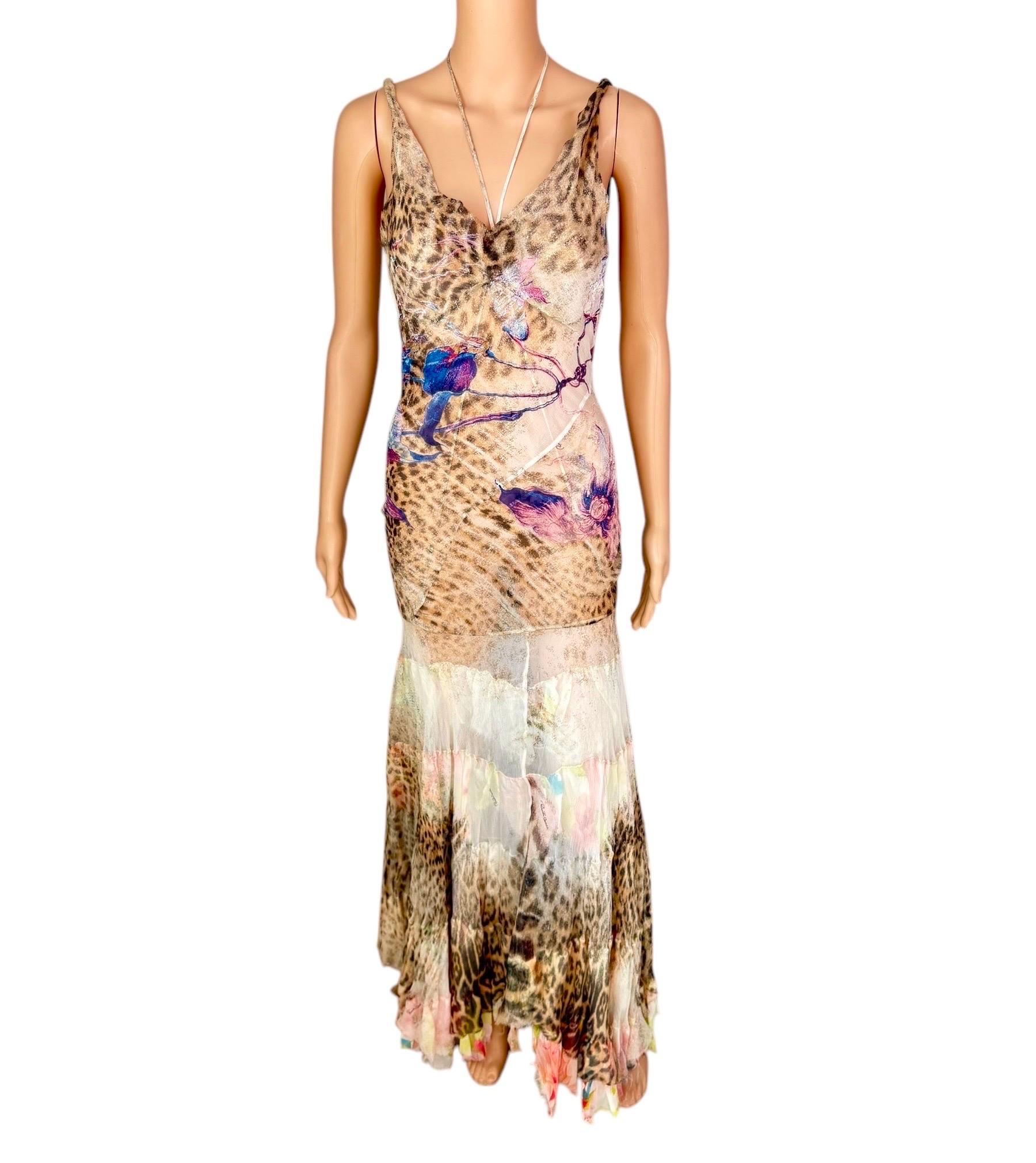 Roberto Cavalli S/S 2002 Runway Sheer Silk Animal Floral Print Evening Dress For Sale 8
