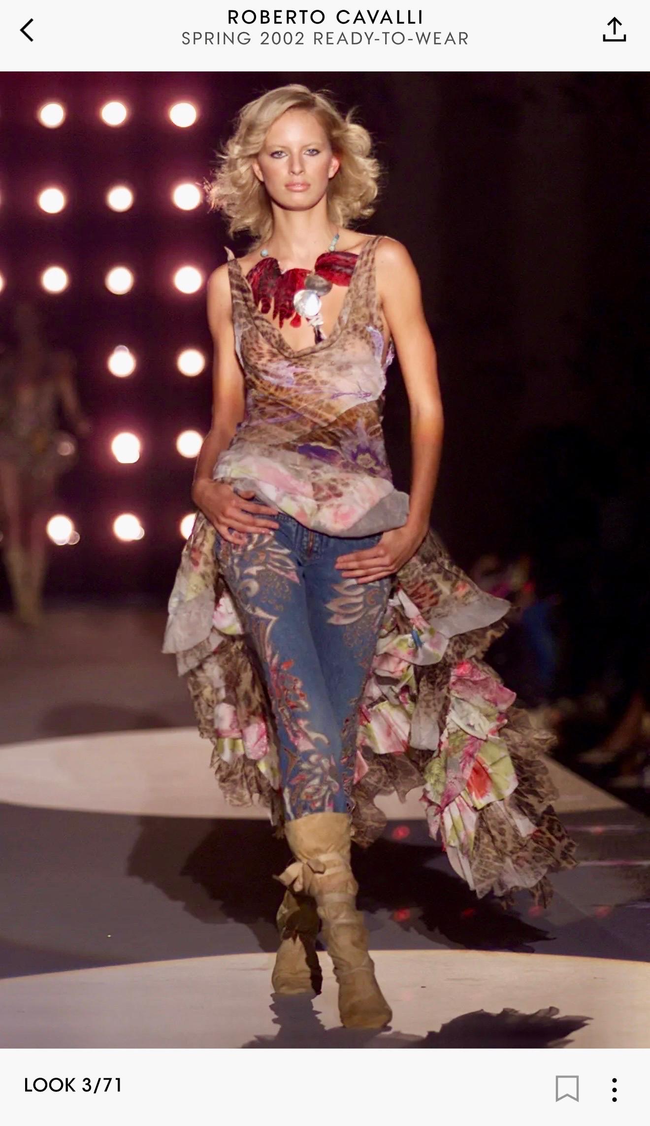 Roberto Cavalli S/S 2002 Runway Sheer Silk Animal Floral Print Evening Dress For Sale 15