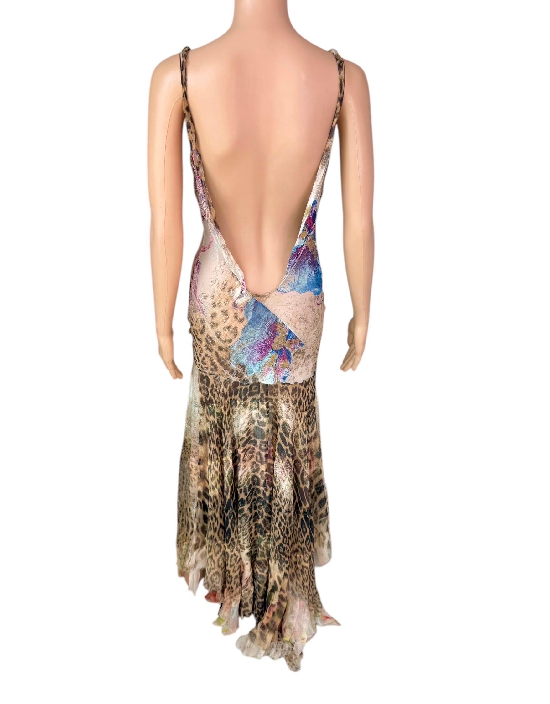 Roberto Cavalli S/S 2002 Runway Sheer Silk Animal Floral Print Evening Dress For Sale 1