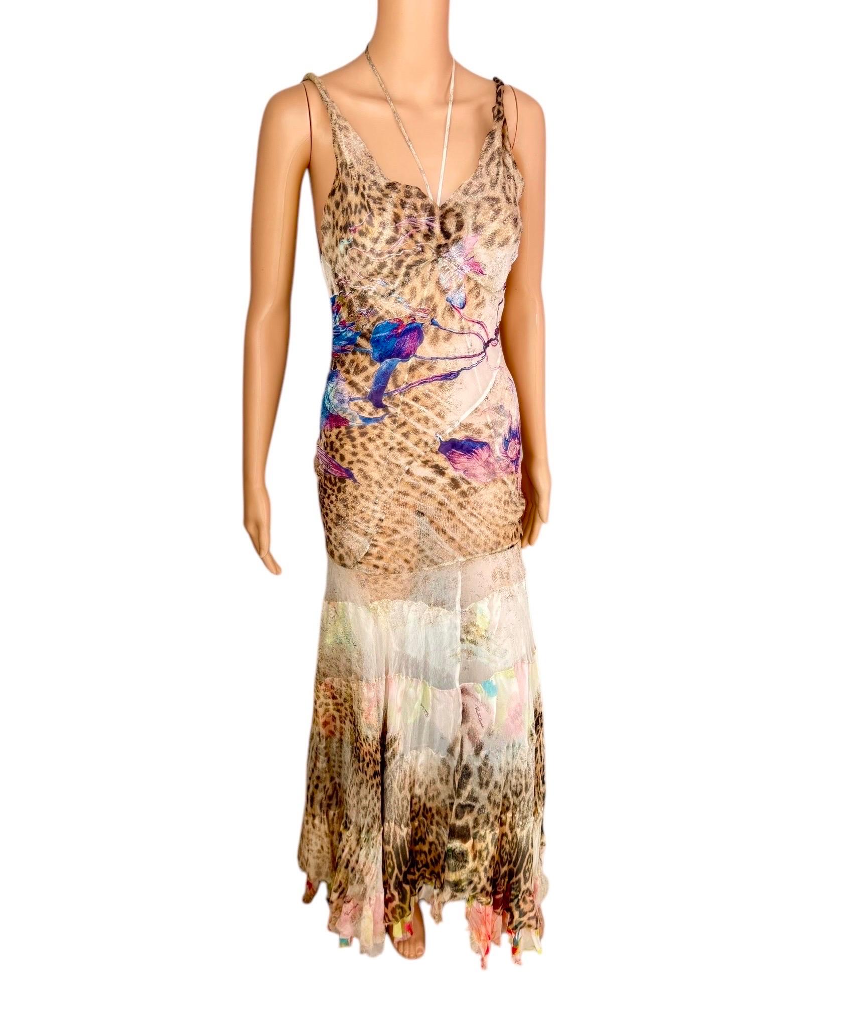 Roberto Cavalli S/S 2002 Runway Sheer Silk Animal Floral Print Evening Dress For Sale 3