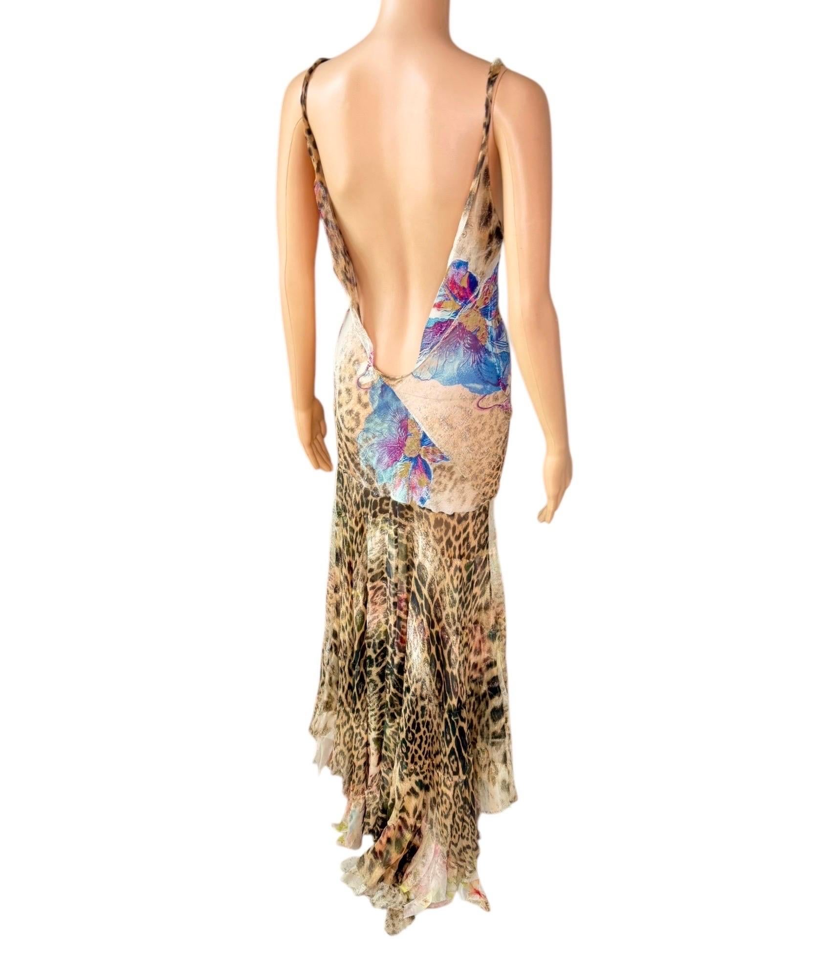 Roberto Cavalli S/S 2002 Runway Sheer Silk Animal Floral Print Evening Dress For Sale 4
